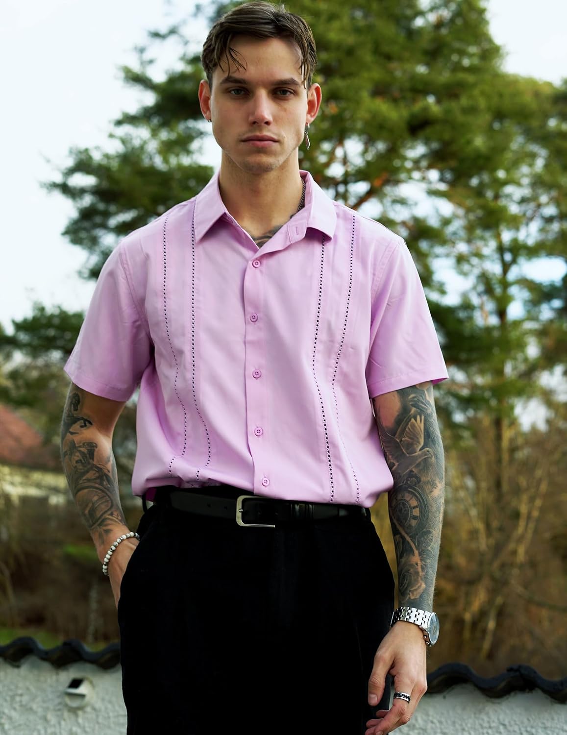 COOFANDY Mens Cuban Guayabera Shirt