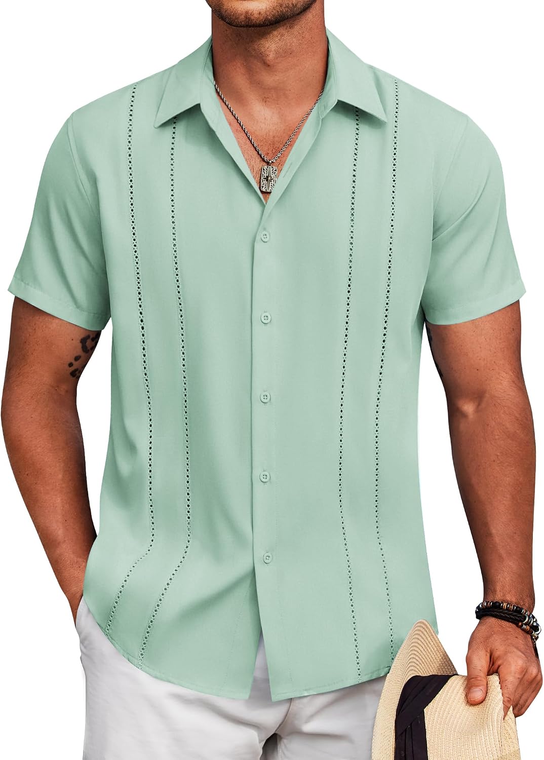 COOFANDY Mens Cuban Guayabera Shirt