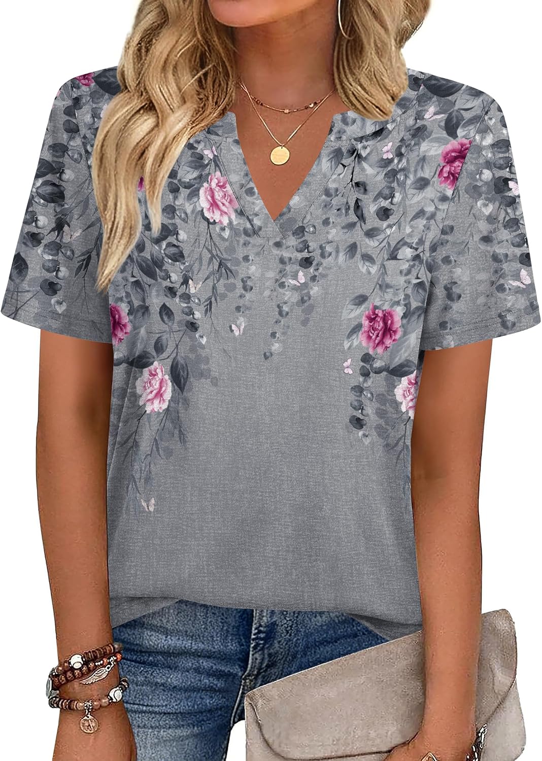 Zeagoo Womens Tops Short Sleeve V Neck Tee Shirts Cute Dressy Casual - Image 2