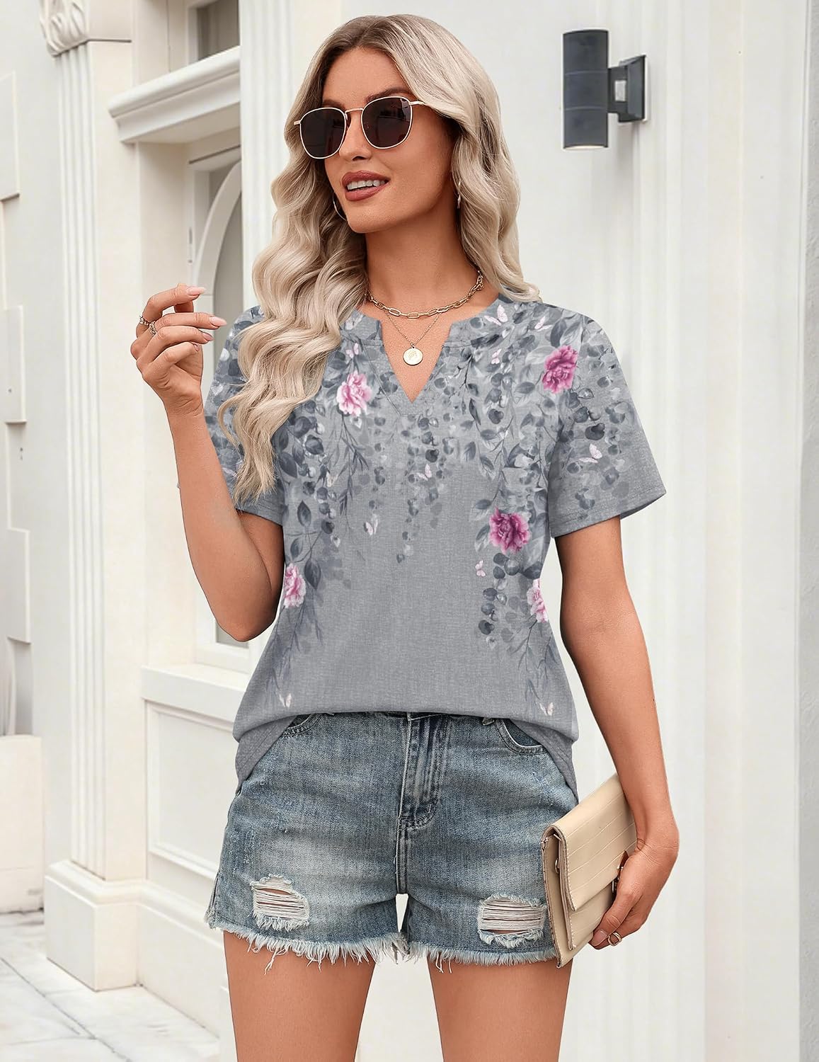 Zeagoo Womens Tops Short Sleeve V Neck Tee Shirts Cute Dressy Casual - Image 3