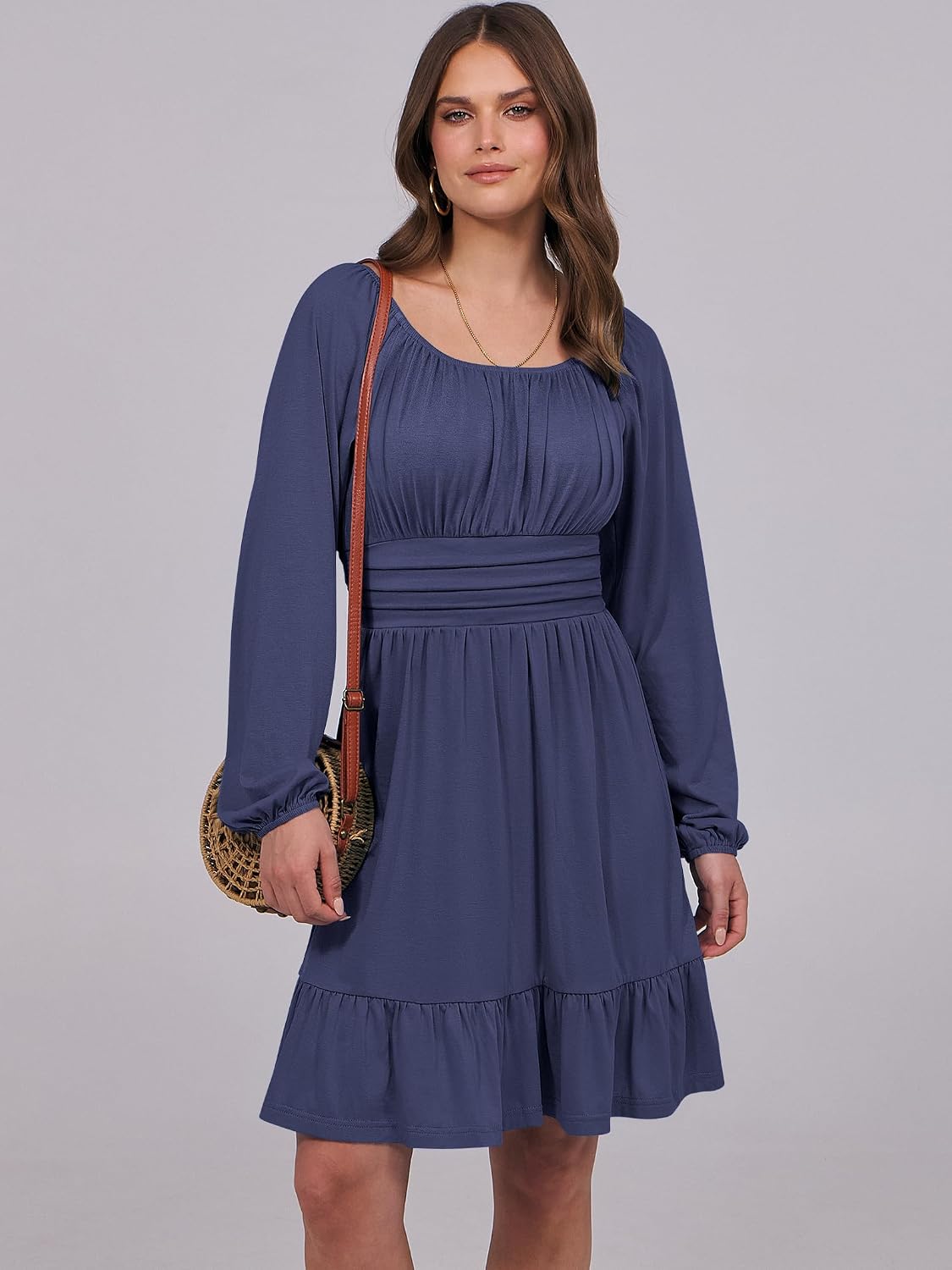 ANRABESS Women Long Lantern Sleeve Square Neck Fall Short Dress - Image 3