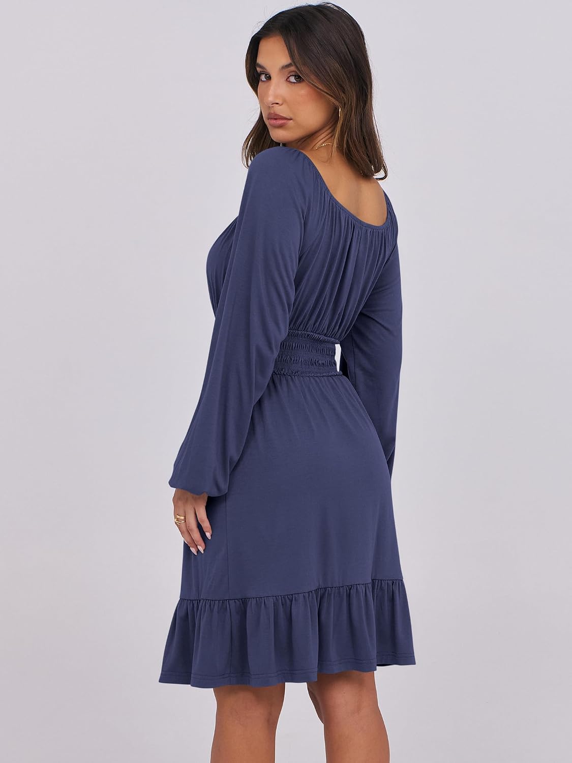 ANRABESS Women Long Lantern Sleeve Square Neck Fall Short Dress - Image 5