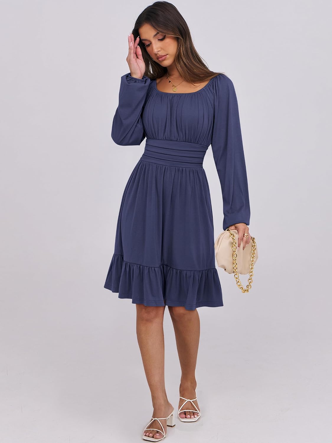 ANRABESS Women Long Lantern Sleeve Square Neck Fall Short Dress - Image 6