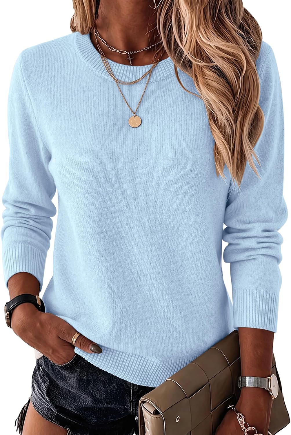 Zeagoo Womens Wool Blend Sweater Crewneck Long Sleeve Tops Fashion Clothing