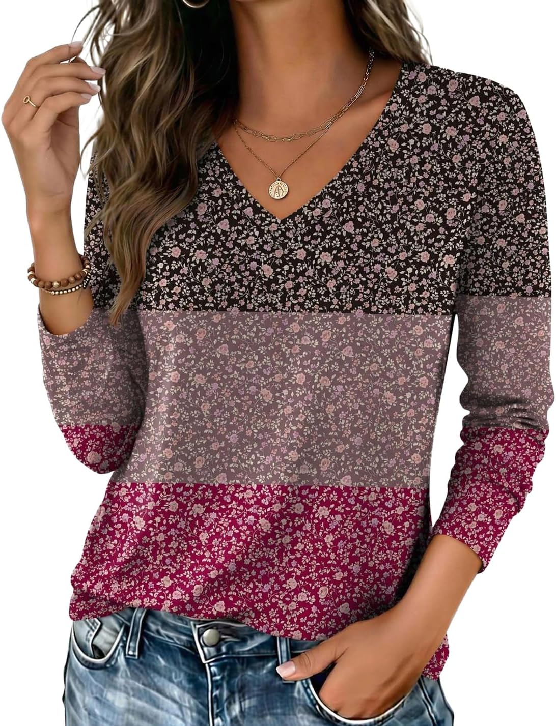 Zeagoo Womens Shirts Long Sleeve Tops V Neck Casual Basic Tee Fall Outfits