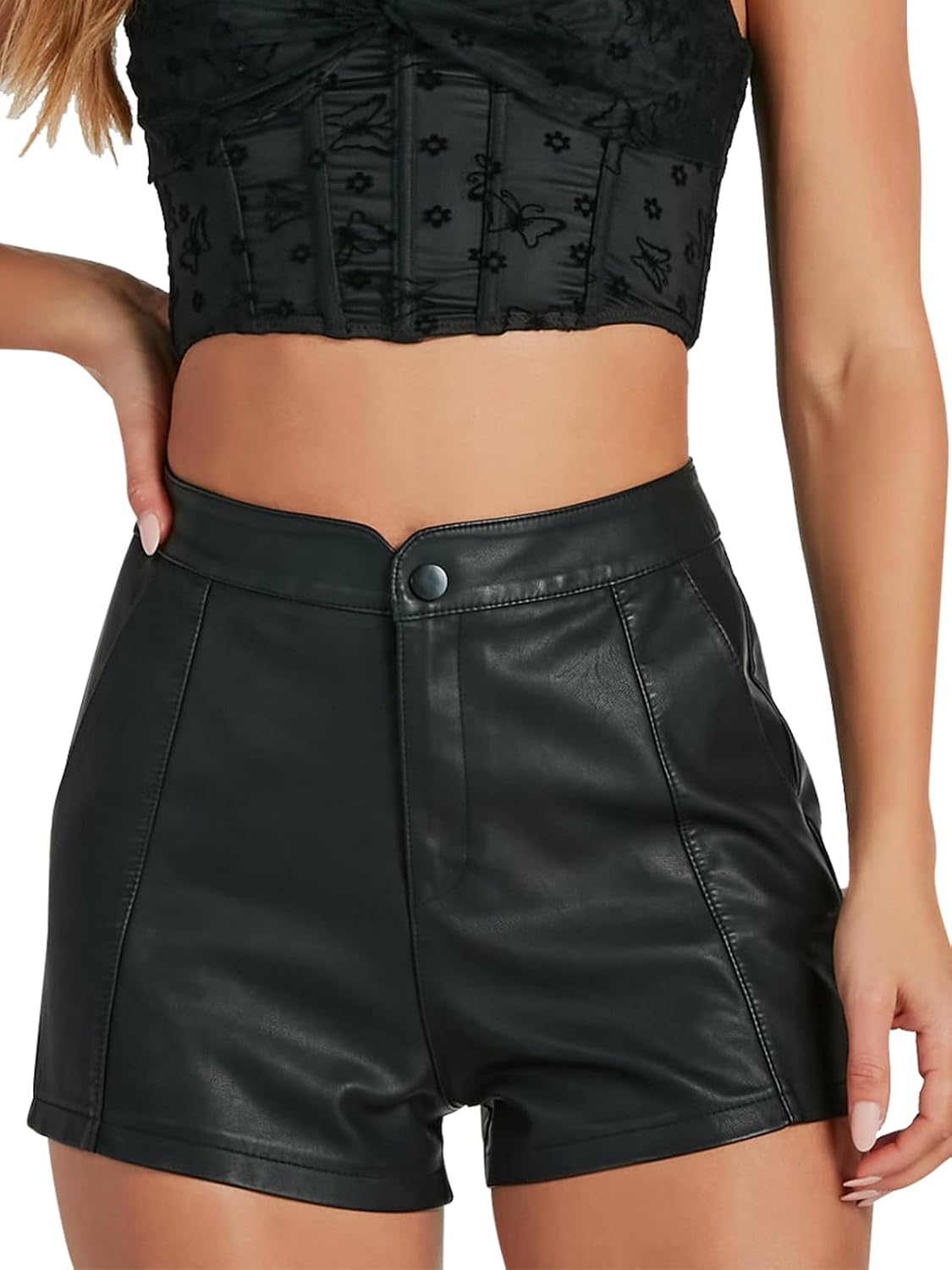 Womens Casual Faux Leather Shorts