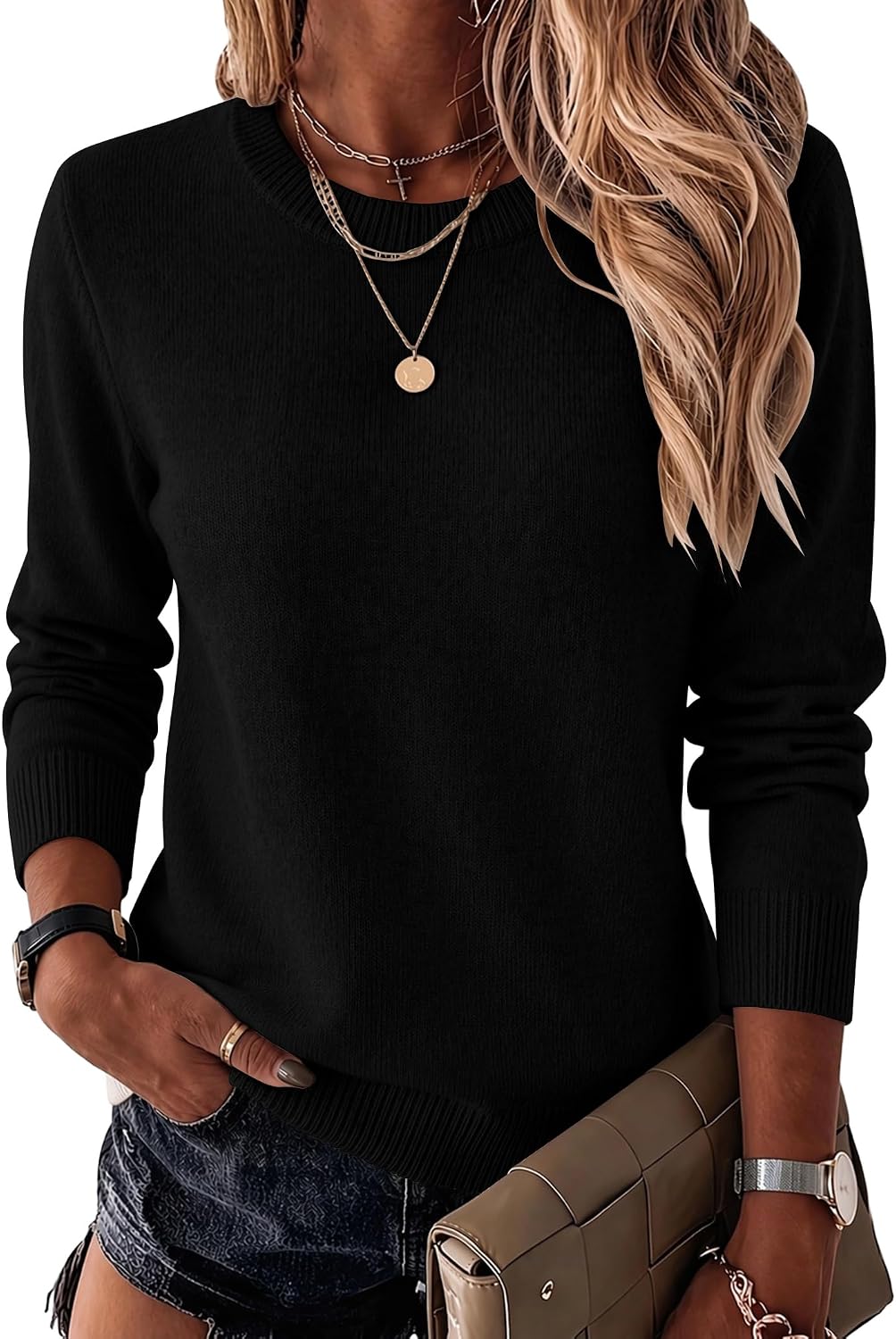 Zeagoo Womens Wool Blend Sweater Crewneck Long Sleeve Tops Fashion Clothing