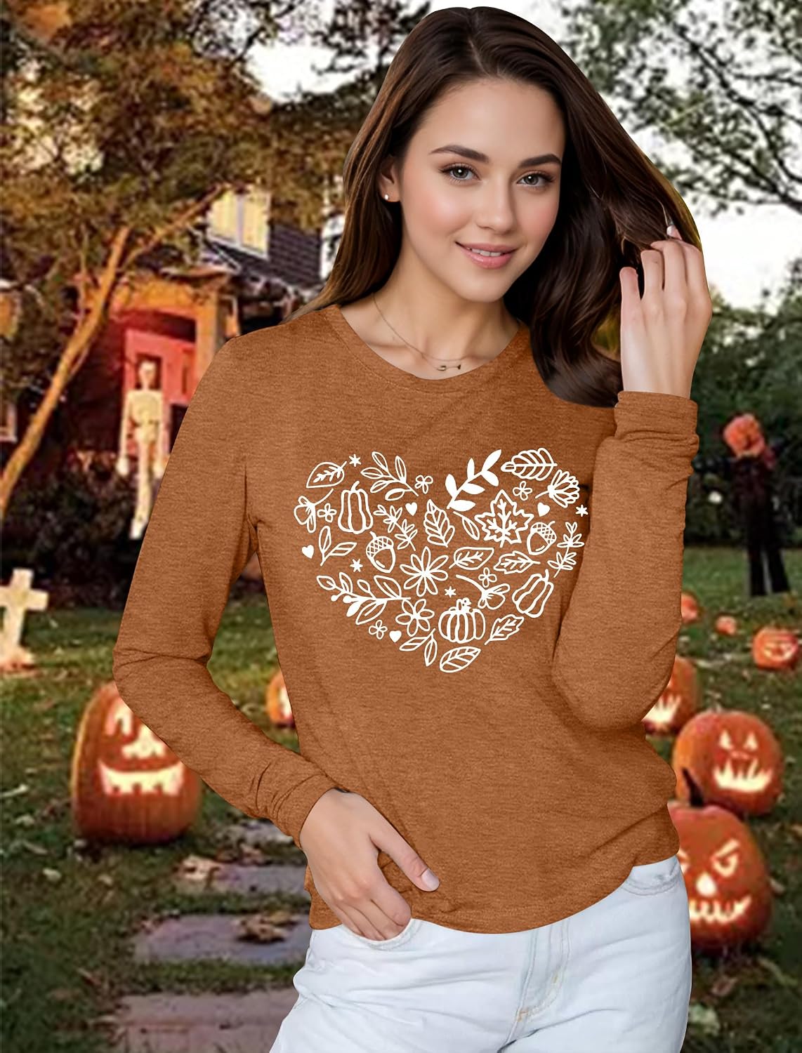 Halloween Long Sleeve for Women Pumpkin Graphic Shirts Fall T-Shirt - Image 3