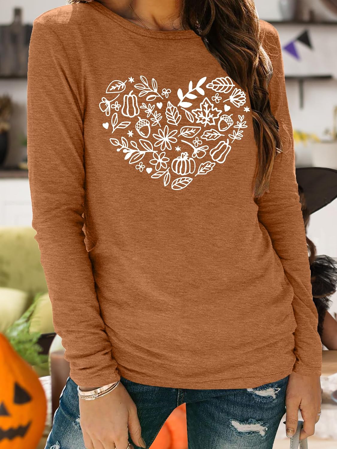 Halloween Long Sleeve for Women Pumpkin Graphic Shirts Fall T-Shirt - Image 4