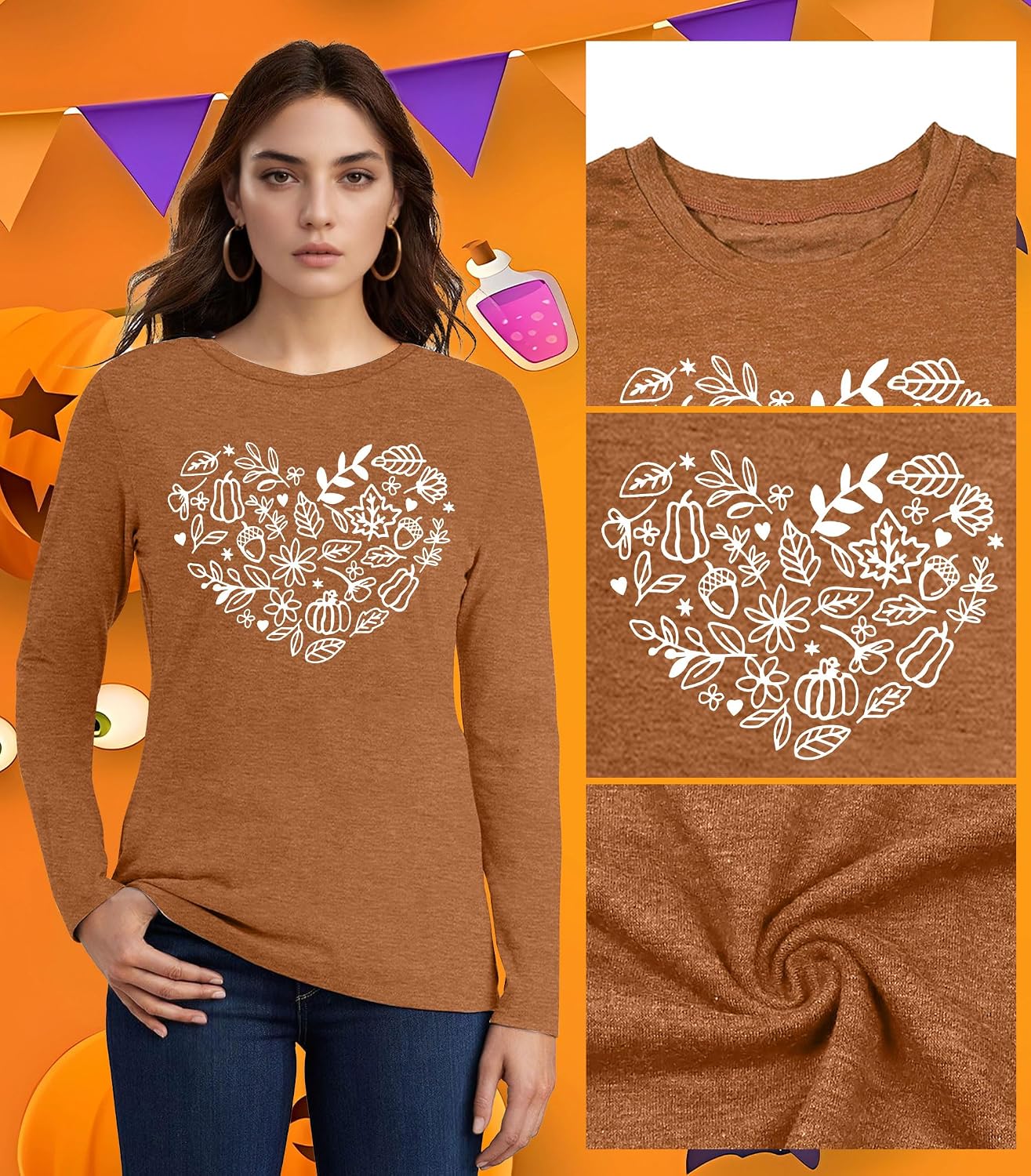 Halloween Long Sleeve for Women Pumpkin Graphic Shirts Fall T-Shirt - Image 5