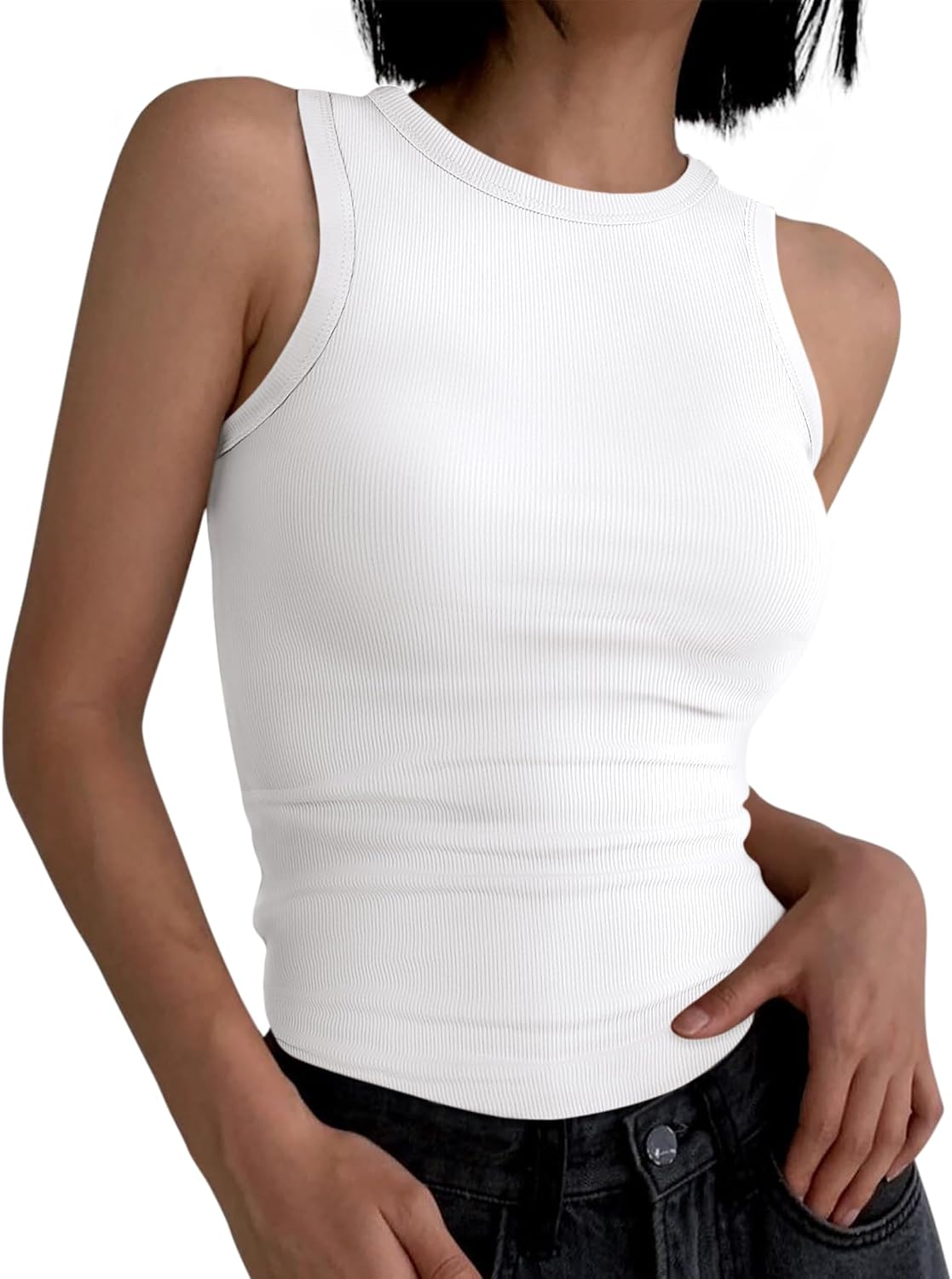 ANRABESS High Neck Ribbed Tank Tops for Women Sleeveless Summer Tops - Image 2
