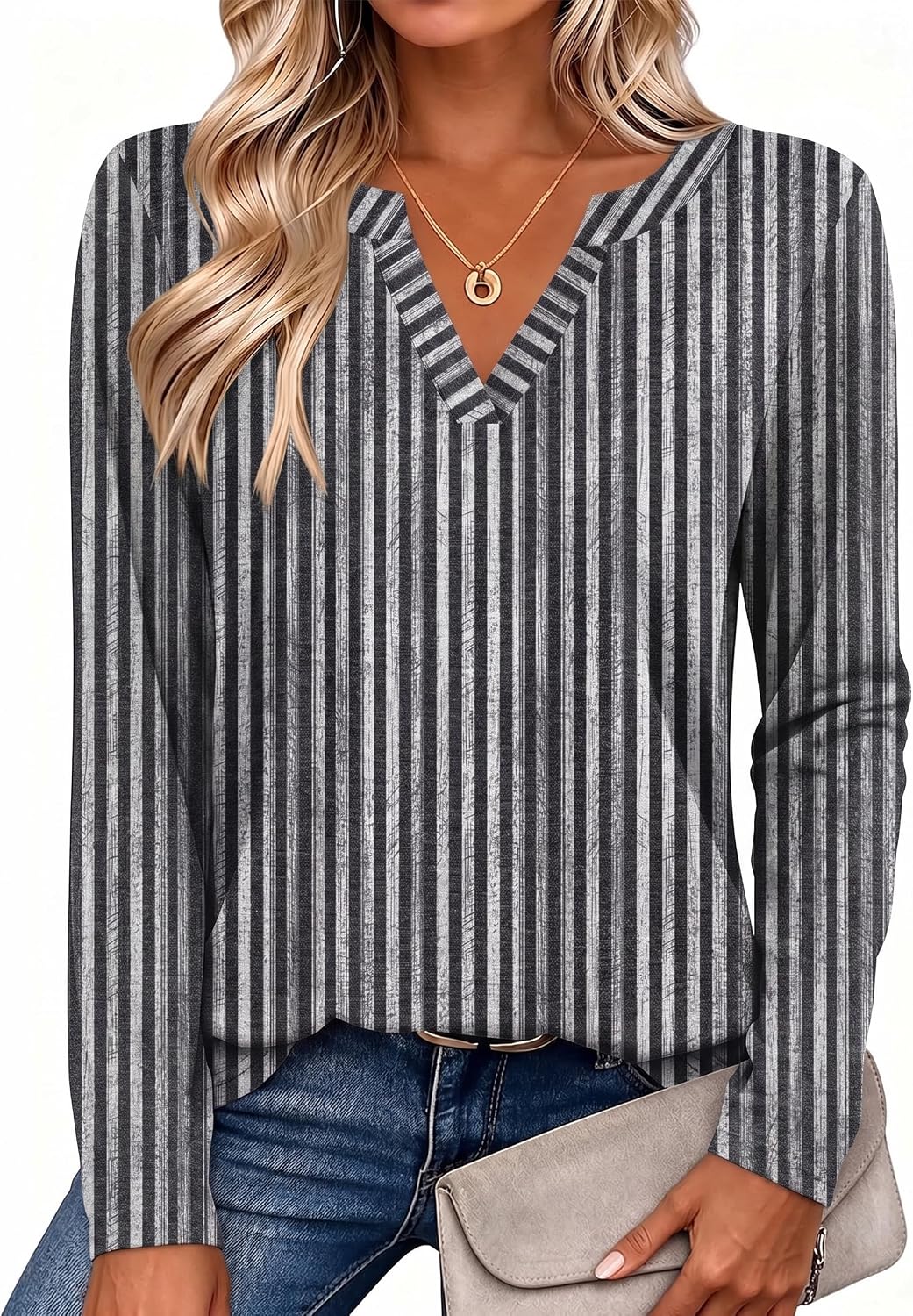 Zeagoo Womens Tops Long Sleeve V Neck Tee Shirts Cute Dressy Casual