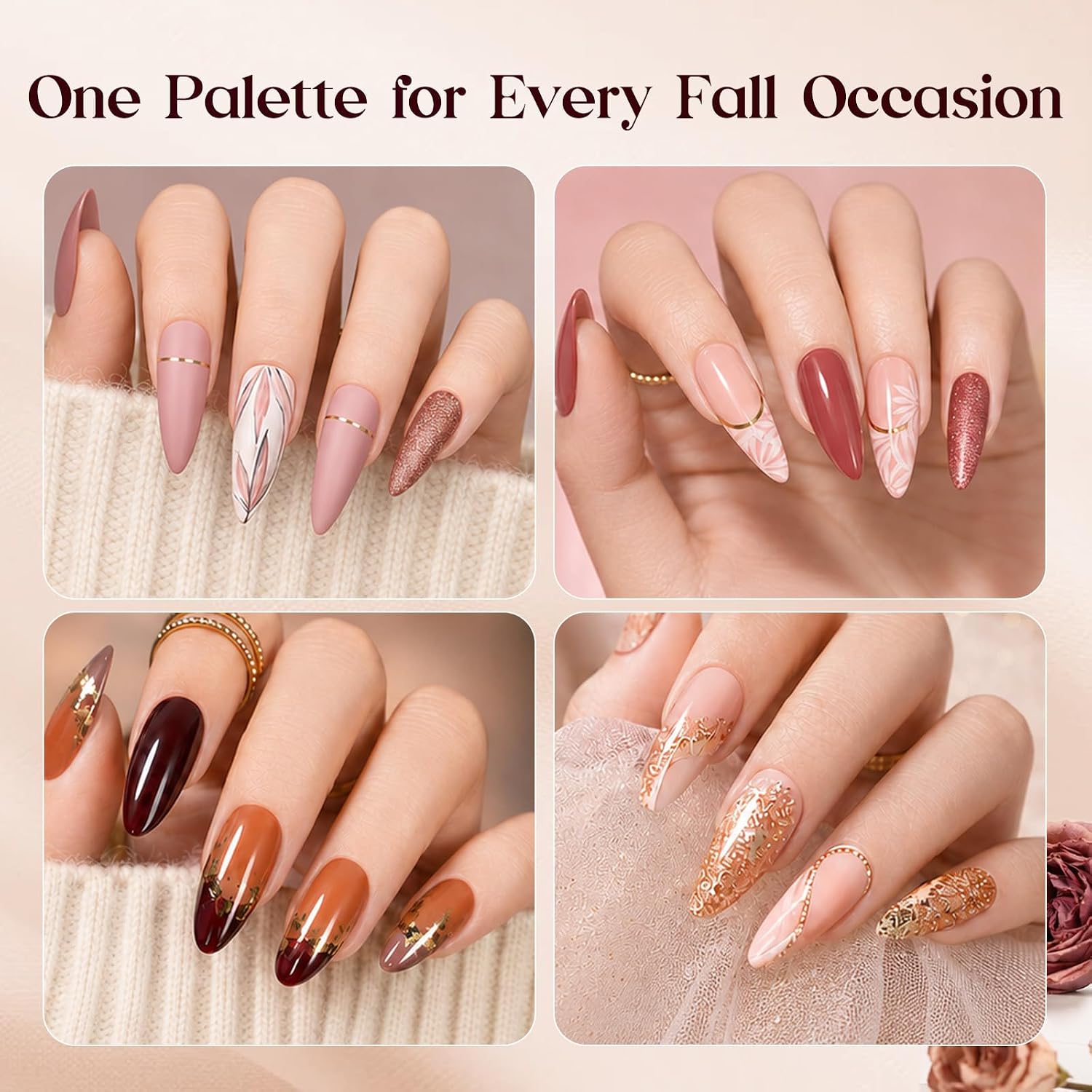 Beetles Fall Gel Nail Polish Set, 23Pcs Brown Burgundy Red Nude Pink - Image 5