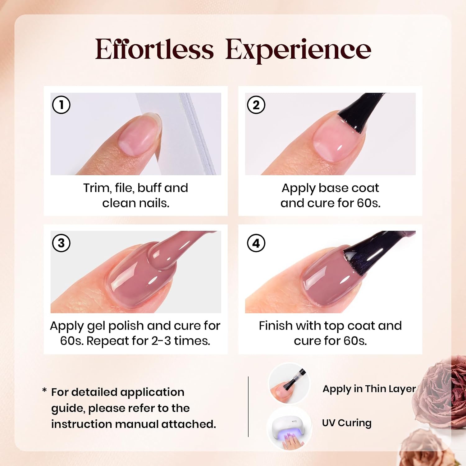 Beetles Fall Gel Nail Polish Set, 23Pcs Brown Burgundy Red Nude Pink - Image 8
