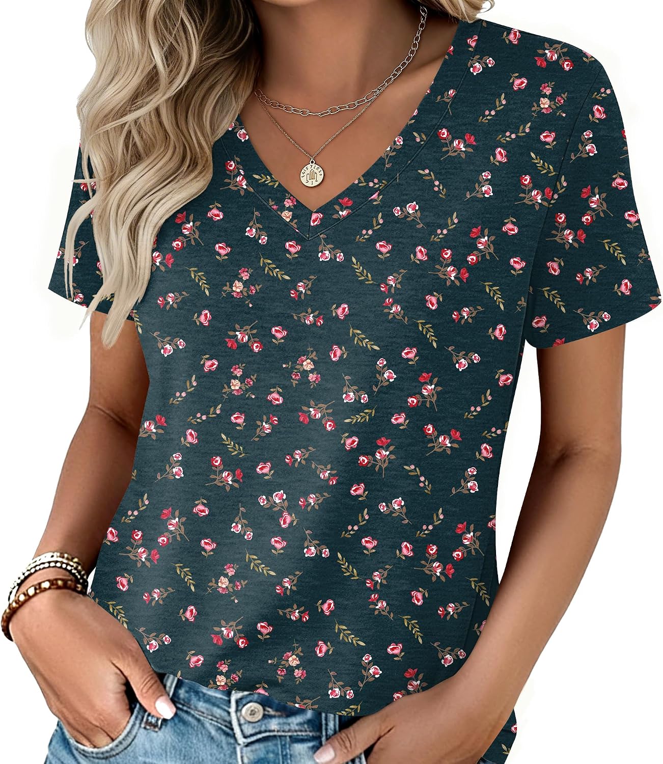 Zeagoo Womens V-Neck Tops Summer Casual Short Sleeve Tshirts S-3XL