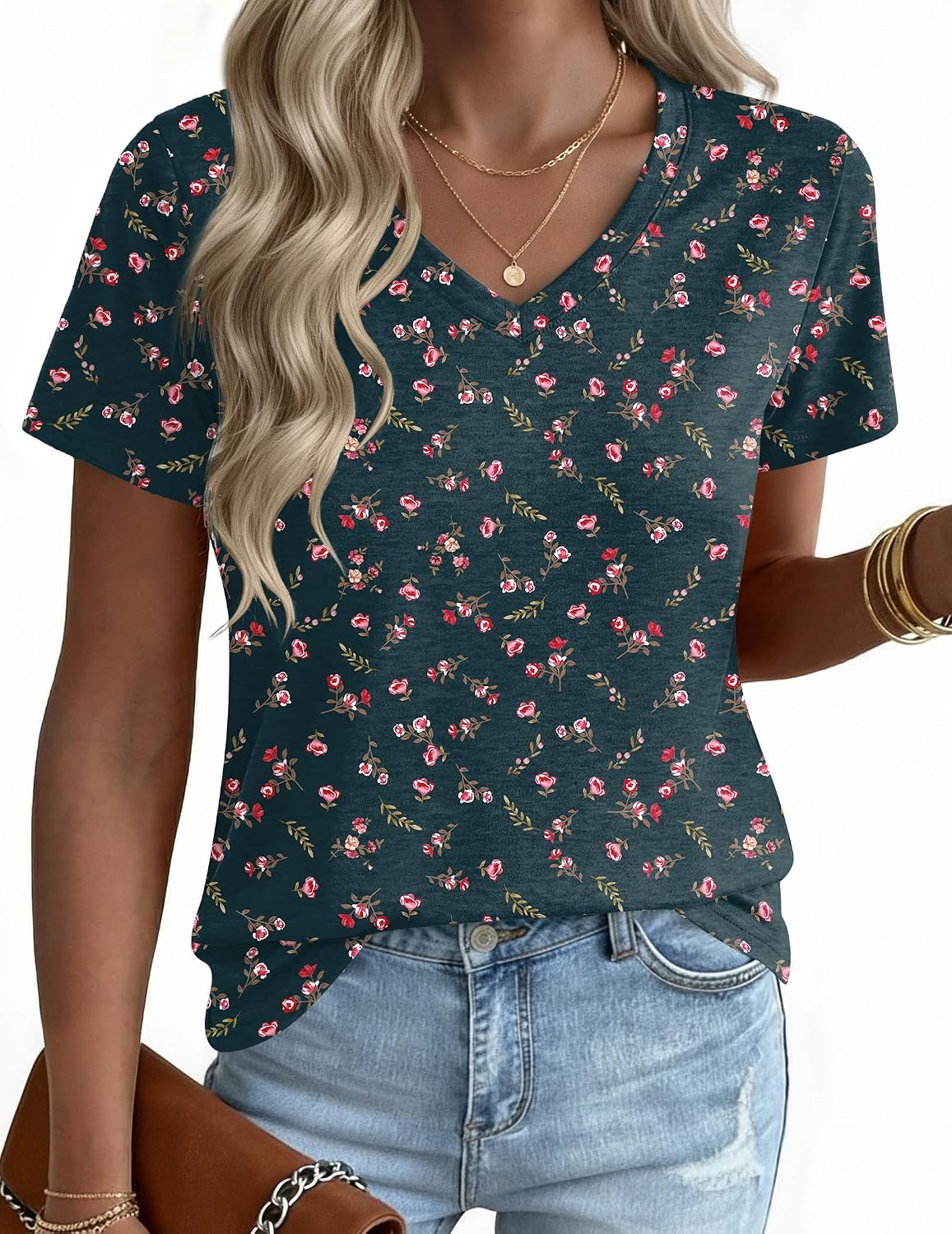 Zeagoo Womens V-Neck Tops Summer Casual Short Sleeve Tshirts S-3XL - Image 2