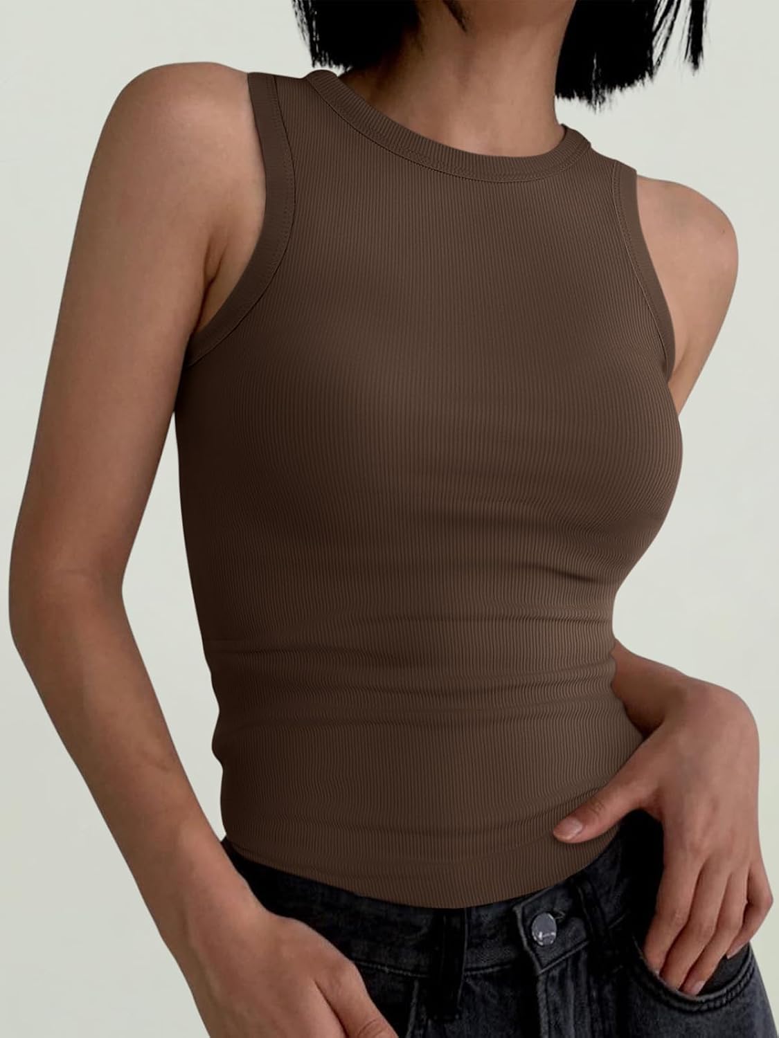 ANRABESS High Neck Ribbed Tank Tops for Women Sleeveless Summer Tops - Image 2