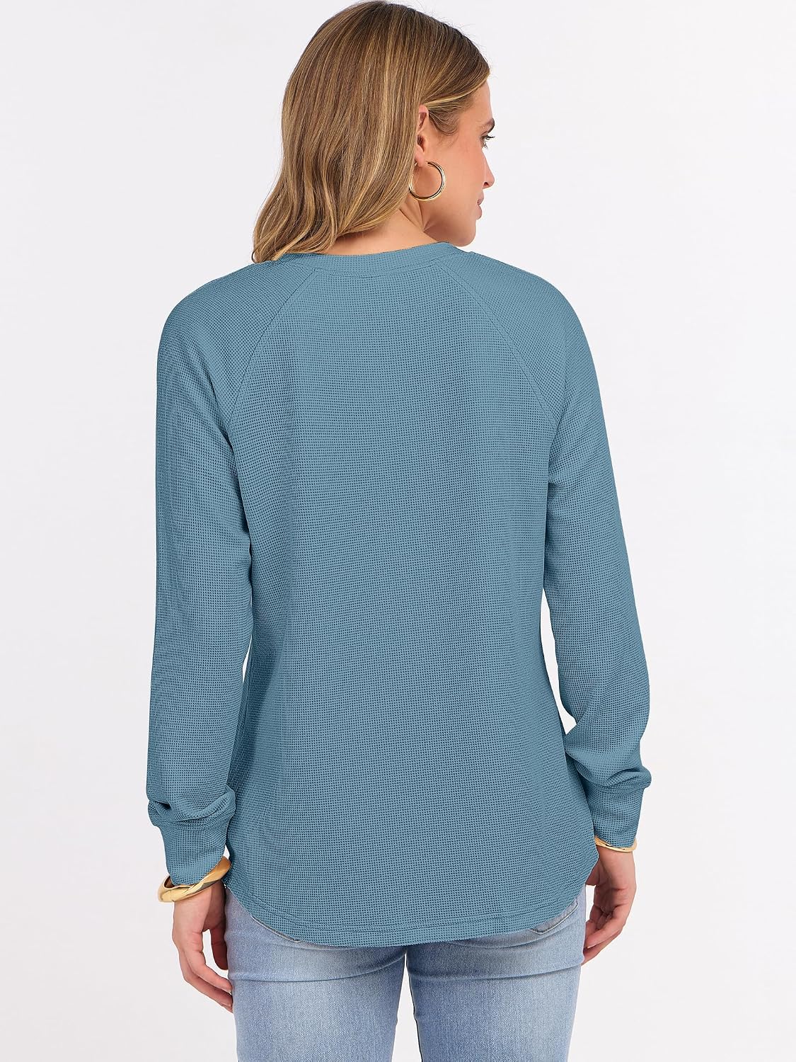 ANRABESS Women's Waffle Knit Henley Top Long Sleeve Shirts - Image 5
