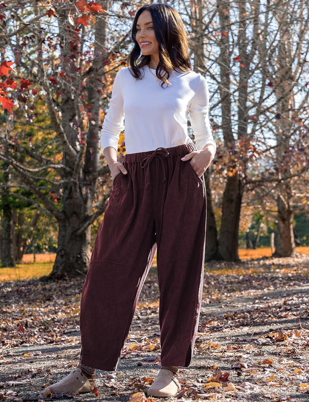 TARSE Womens Corduroy Baggy Harem Pants - Image 2