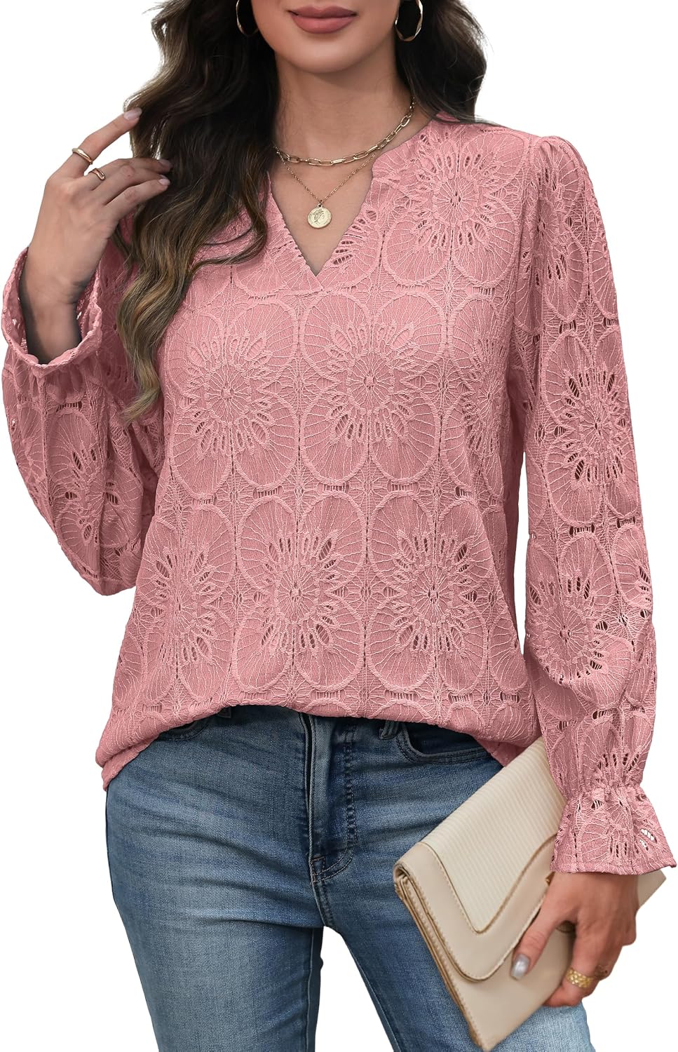 RUMIA Womens Blouses V Neck