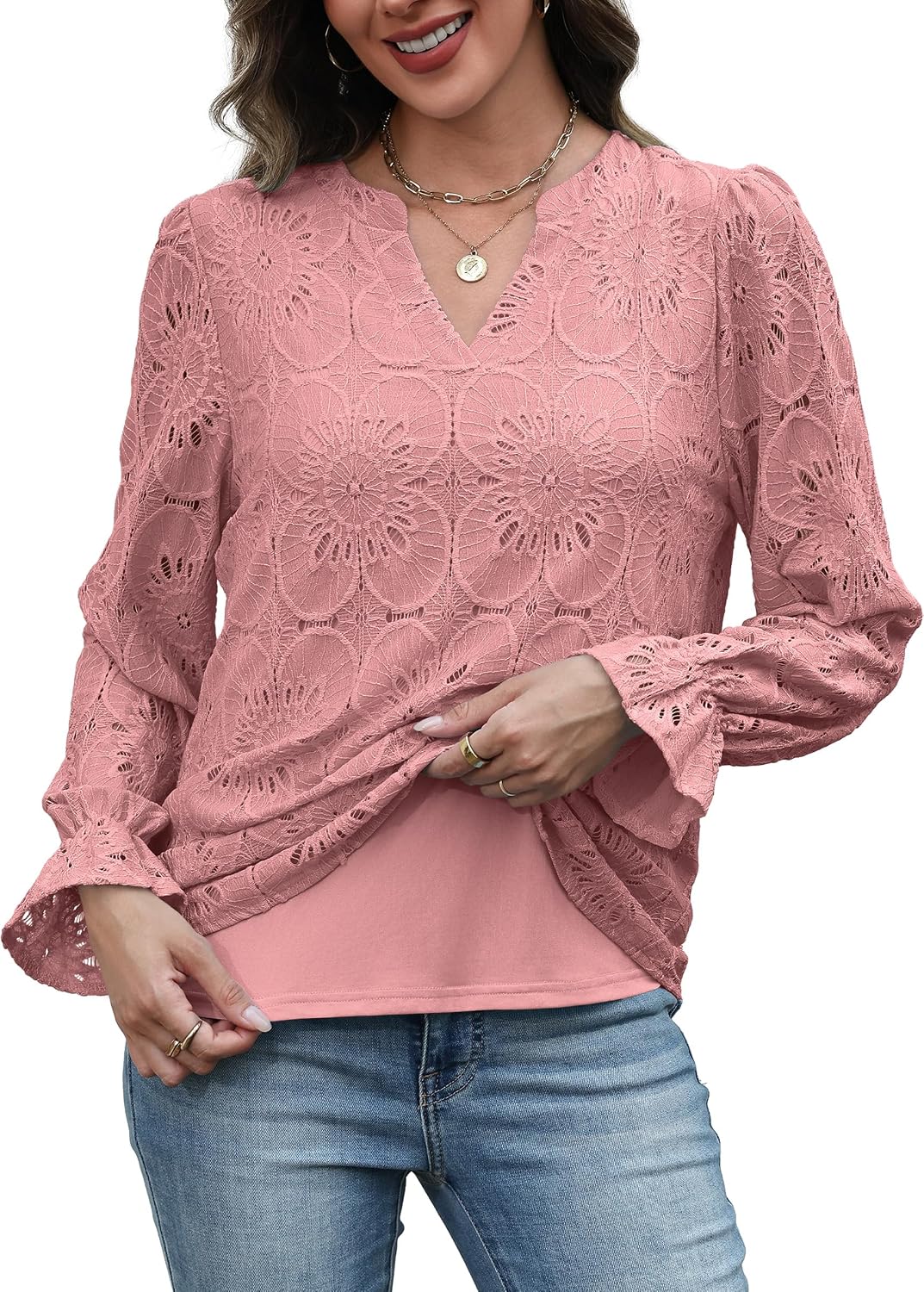 RUMIA Womens Blouses V Neck
