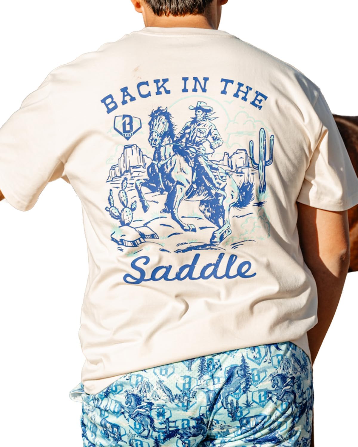 BL101 Adult Saddle Up N Swing Baseball Graphic Tee for Men - Blue, S-3XL