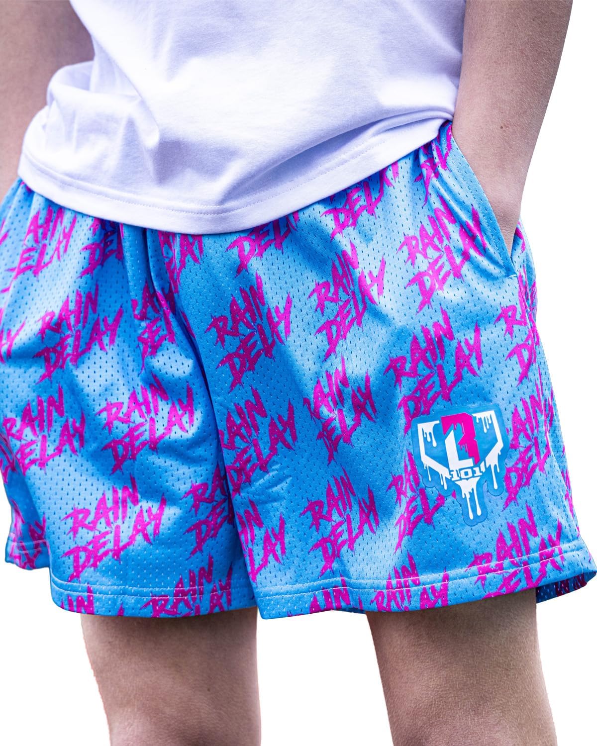 BL101 Youth Rain Delay Baseball Mesh Shorts for Boys - Cotton Candy, YS-YXL