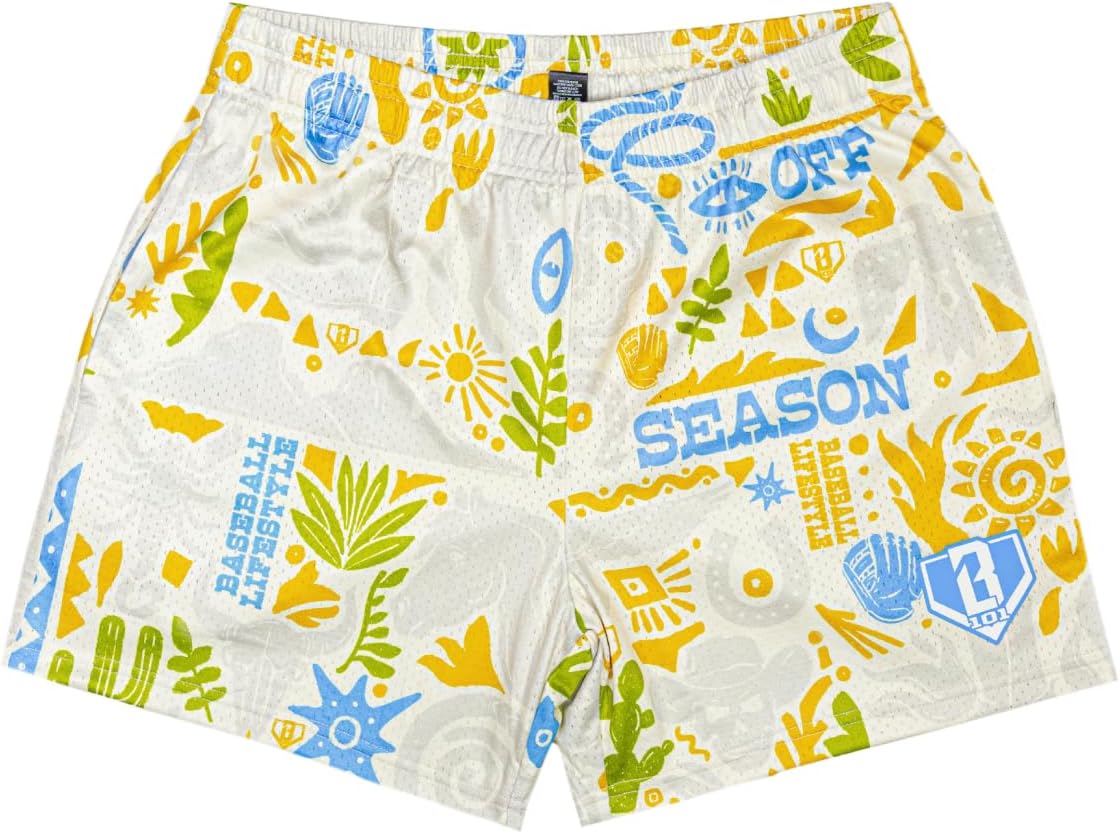 BL101 Adult Cactus Curve Baseball Mesh Shorts for Men - Multi, Sizes S-2XL