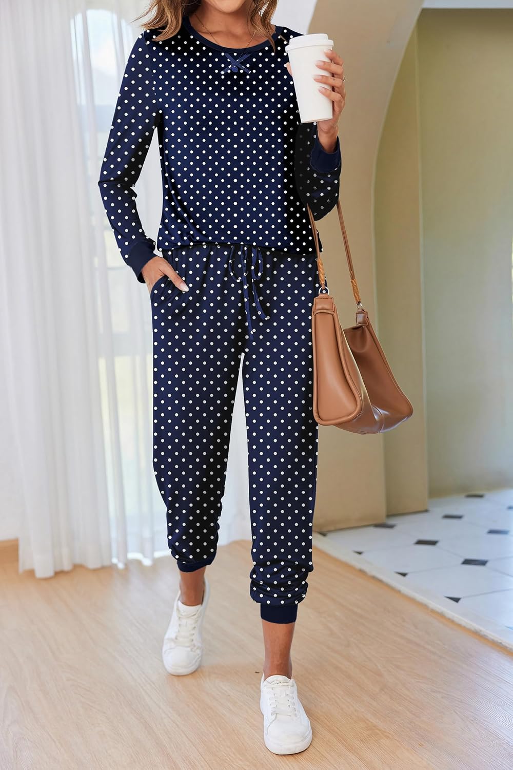 Ekouaer Pajamas for Women Comfy Long Sleeve Jogger Set Lounge Pjs Set - Image 2