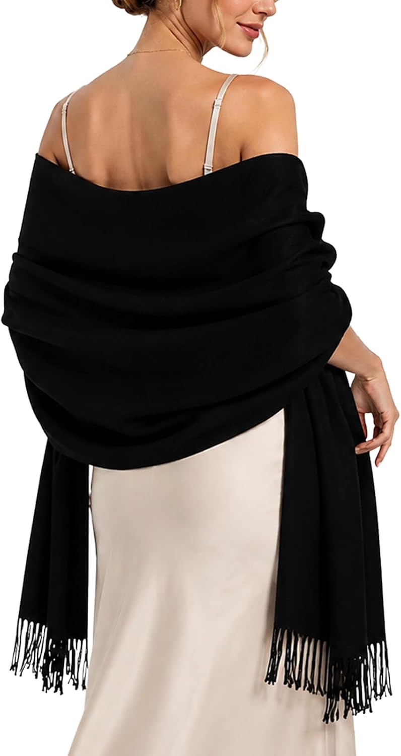 RIIQIICHY Women's Fringe Shawl Wrap Pashmina Scarf for Wedding Evening