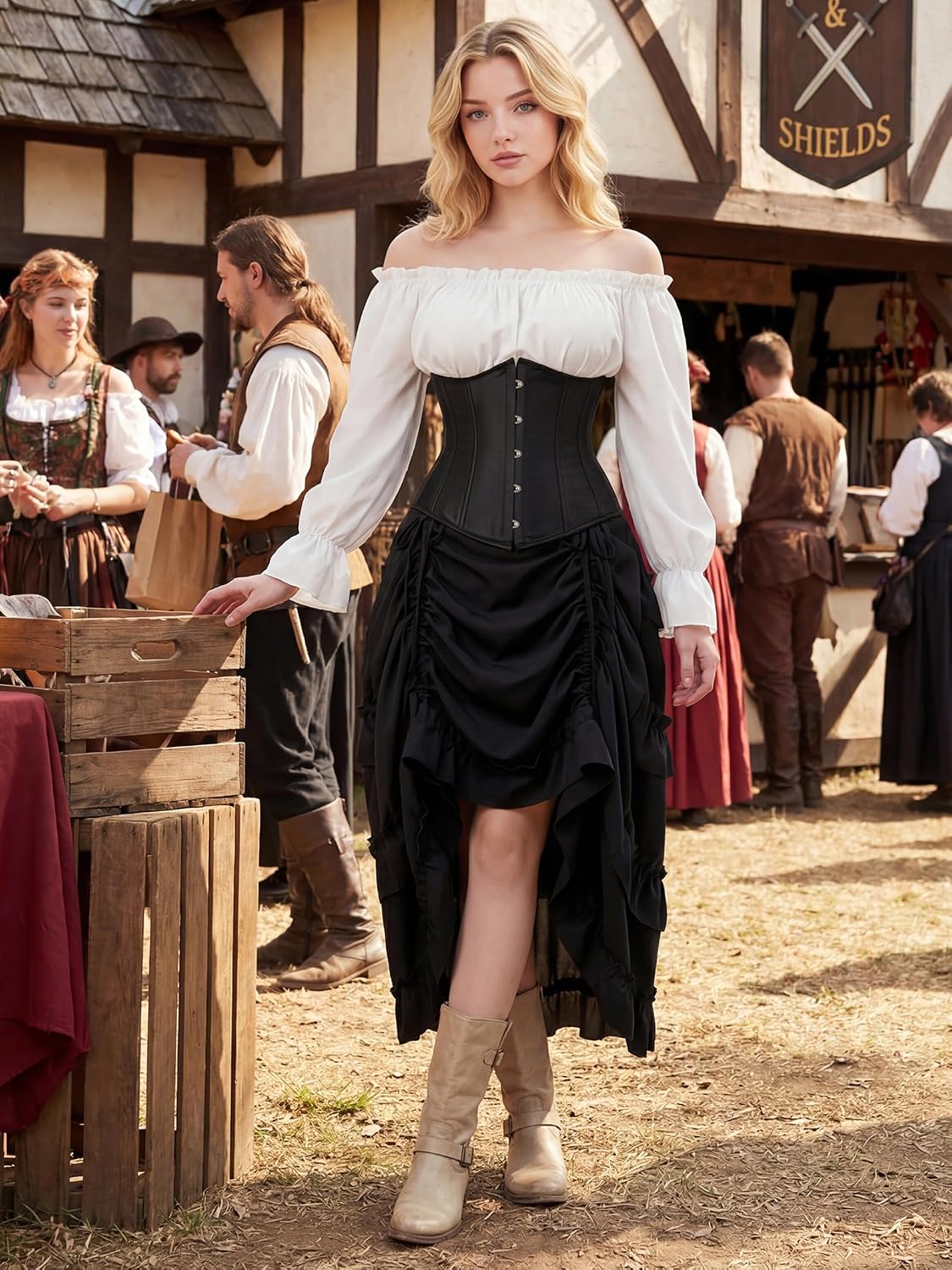 Kranchungel Underbust Corset Top for Women Renaissance Pirate Costume - Image 2