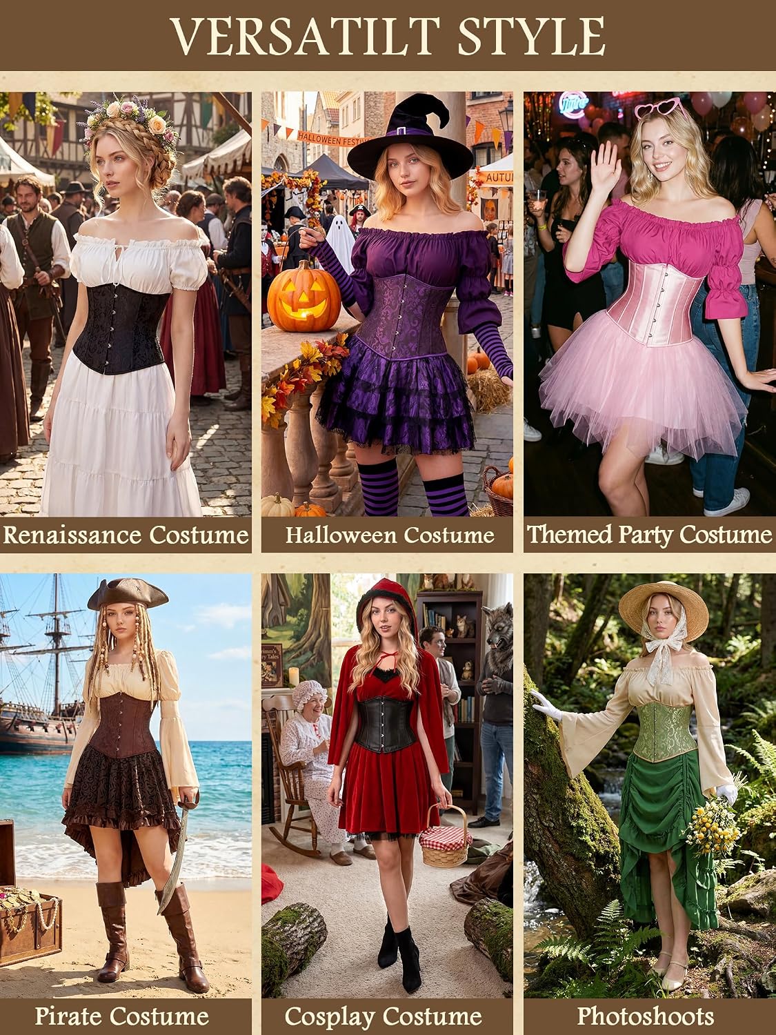 Kranchungel Underbust Corset Top for Women Renaissance Pirate Costume - Image 5