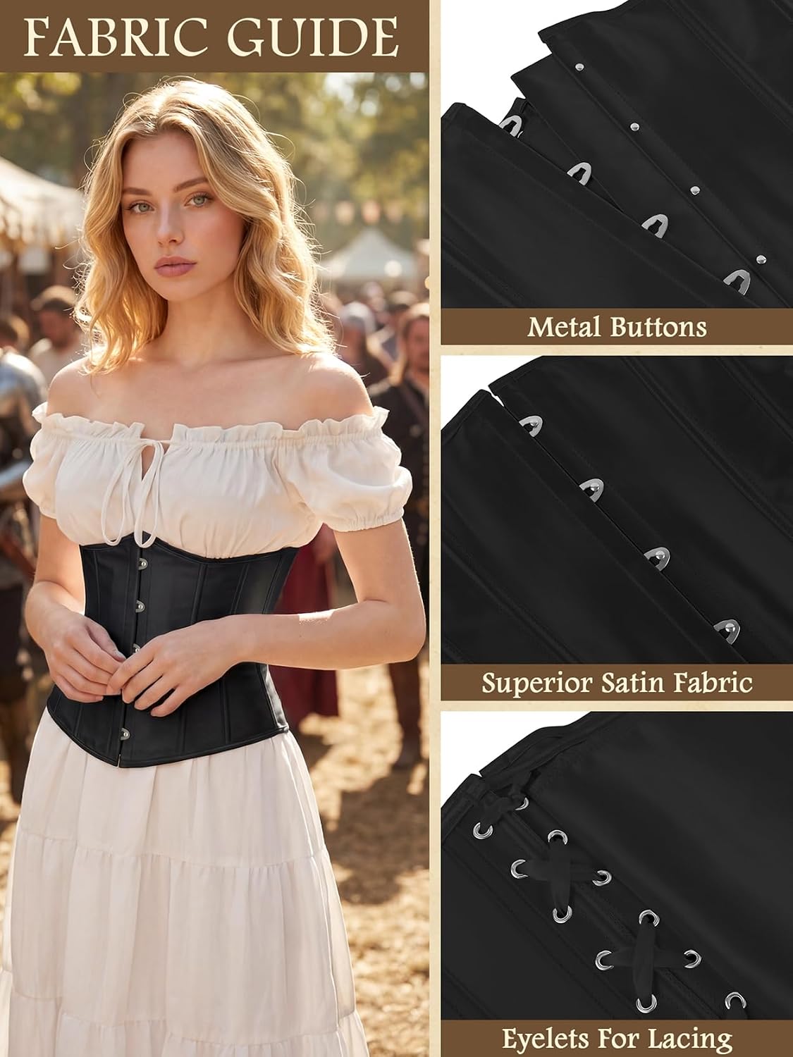 Kranchungel Underbust Corset Top for Women Renaissance Pirate Costume - Image 6
