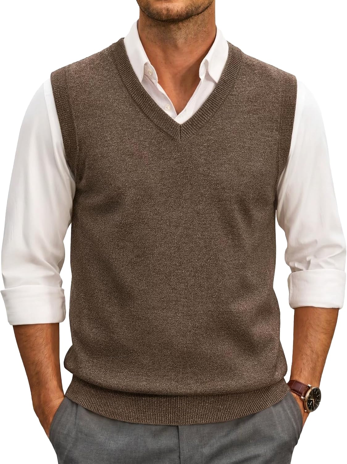 COOFANDY Men's Sleeveless Sweater Vest V-Neck Solid Cotton Pullover