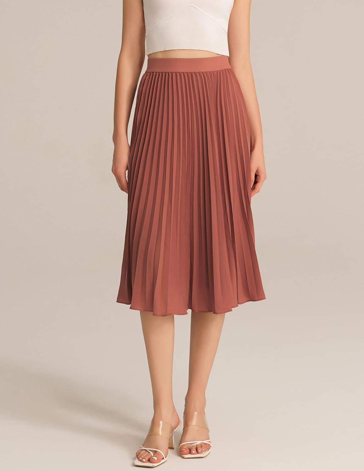 GRACE KARIN Pleated Midi Skirt for Women Chiffon A-Line Outfits - Image 3