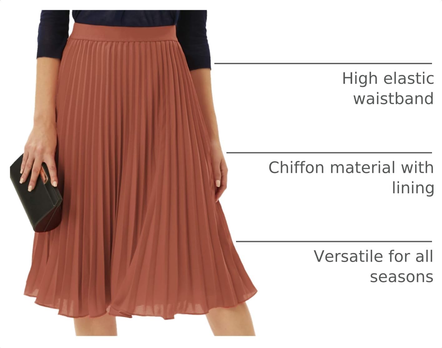 GRACE KARIN Pleated Midi Skirt for Women Chiffon A-Line Outfits - Image 4