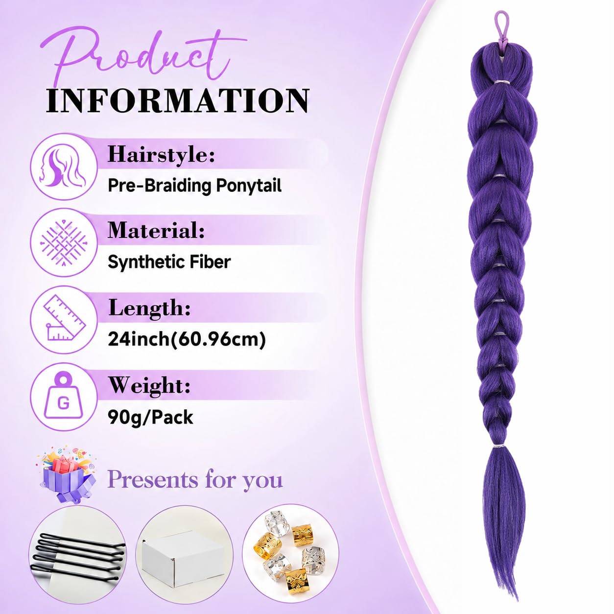 Getgal 24inch Purple Braids Ponytail