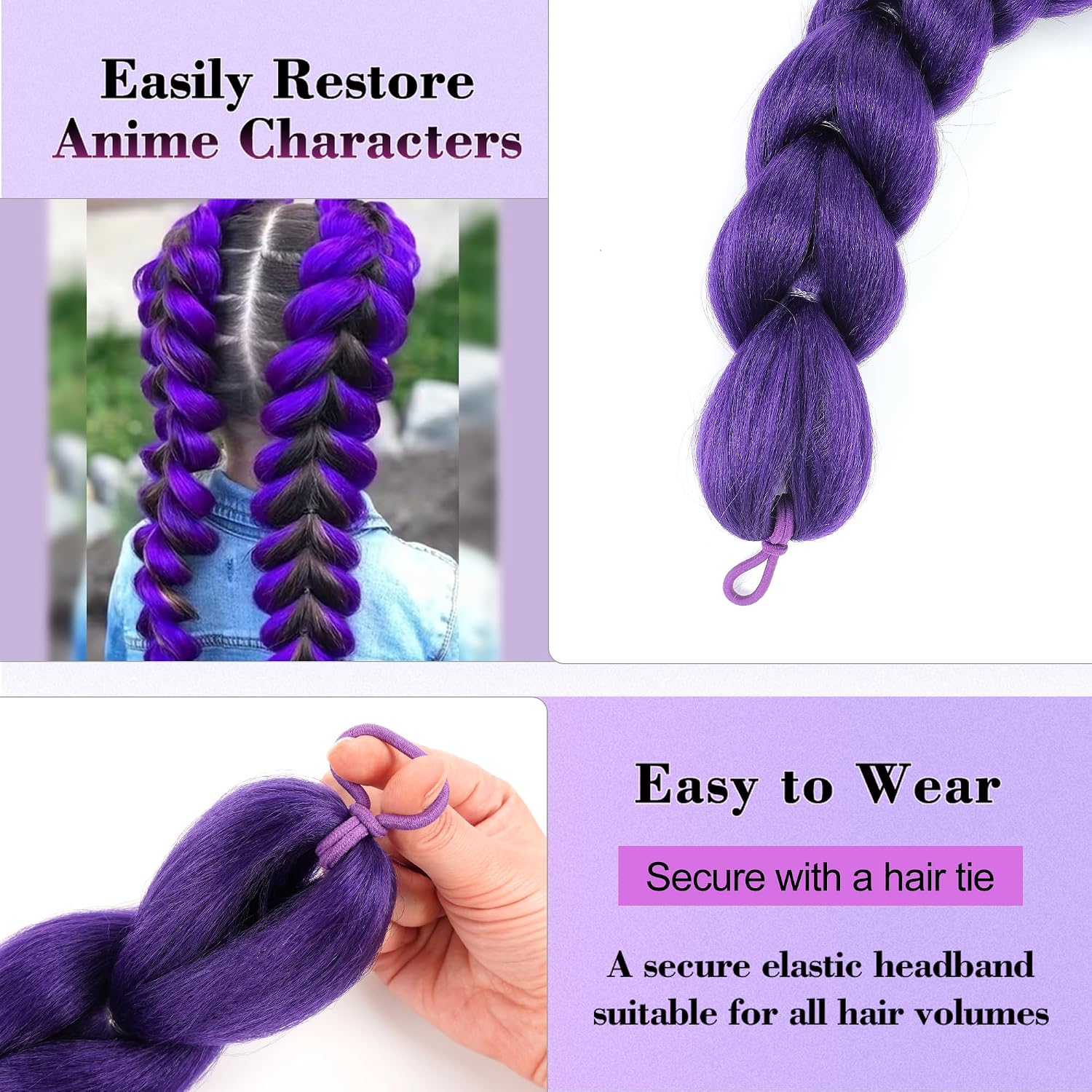 Getgal 24inch Purple Braids Ponytail