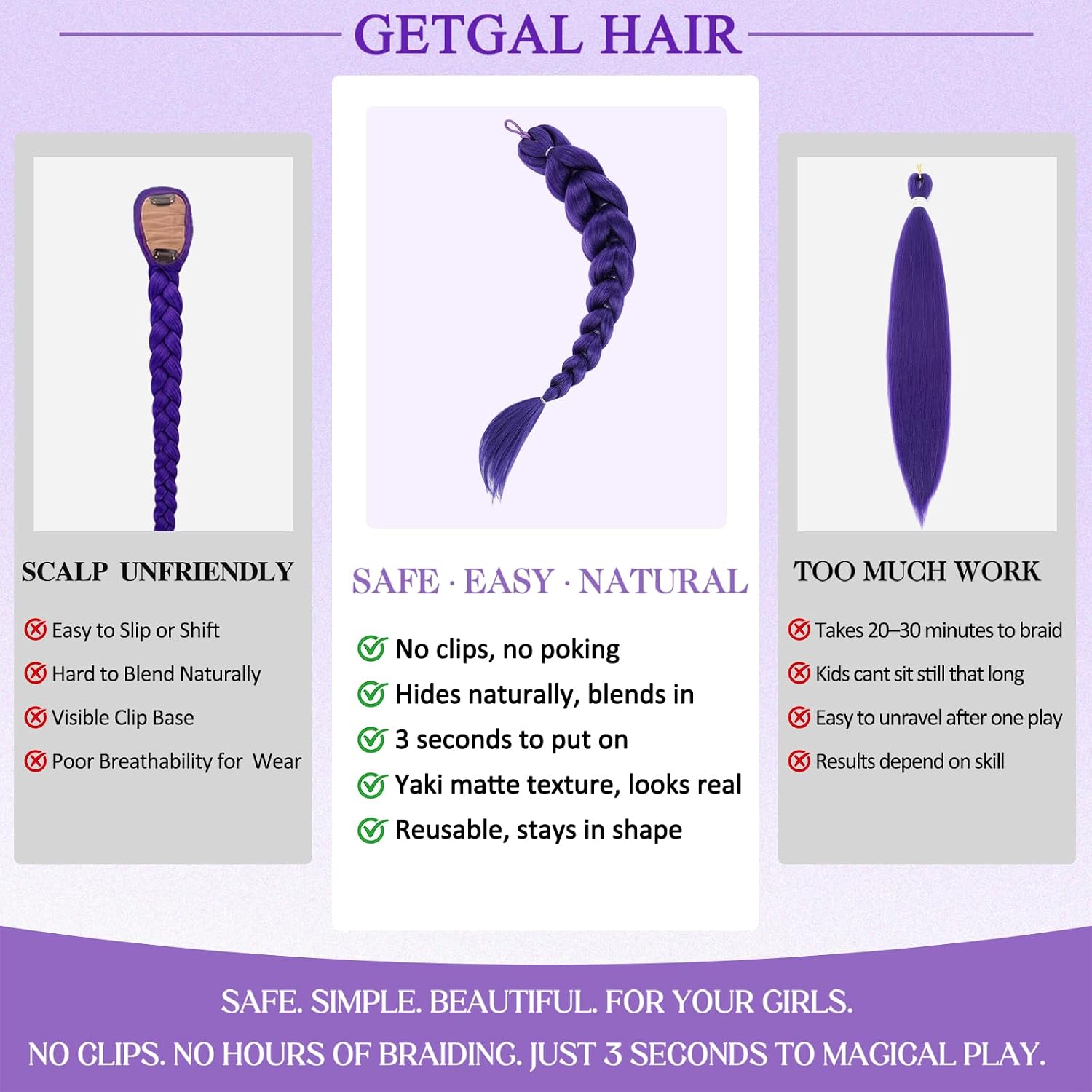 Getgal 24inch Purple Braids Ponytail