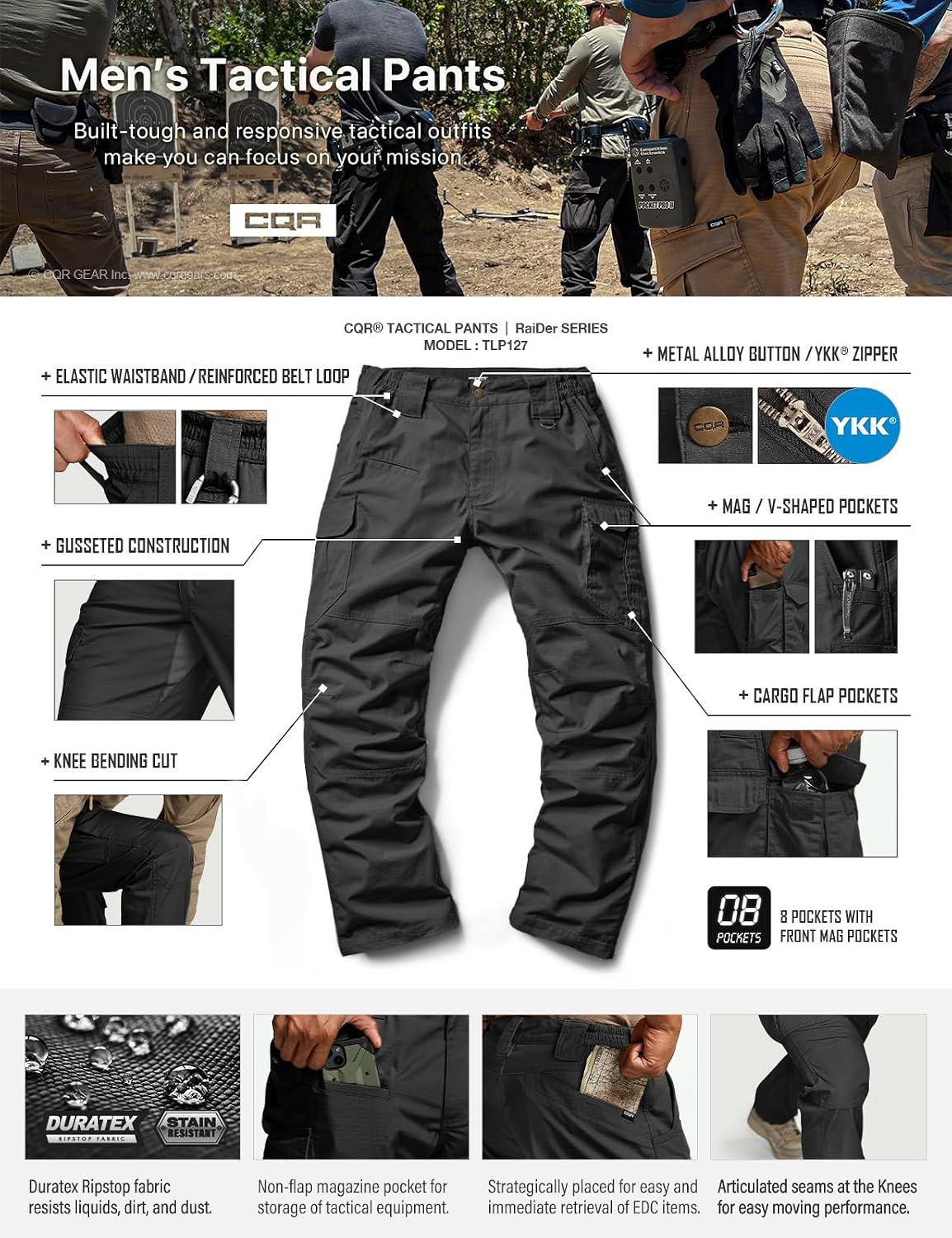 CQR Men's Tactical Pants, Water