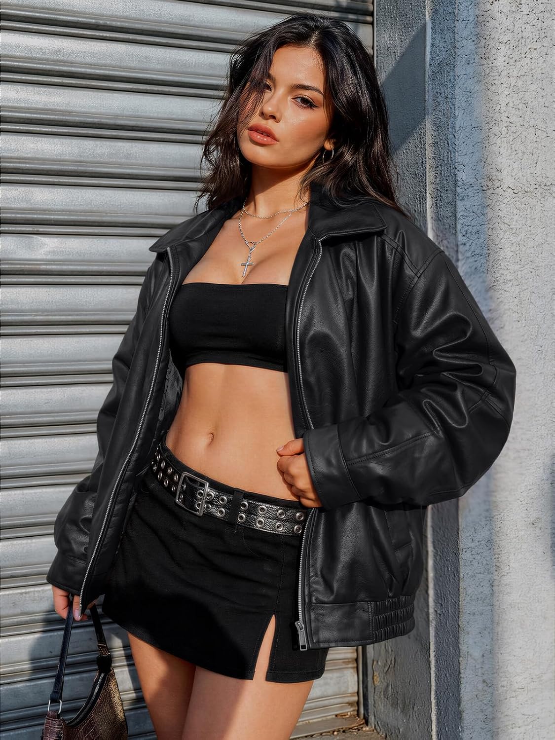 AUTOMET Women's Oversized Faux Leather Jacket for Fall and Winter - Image 2