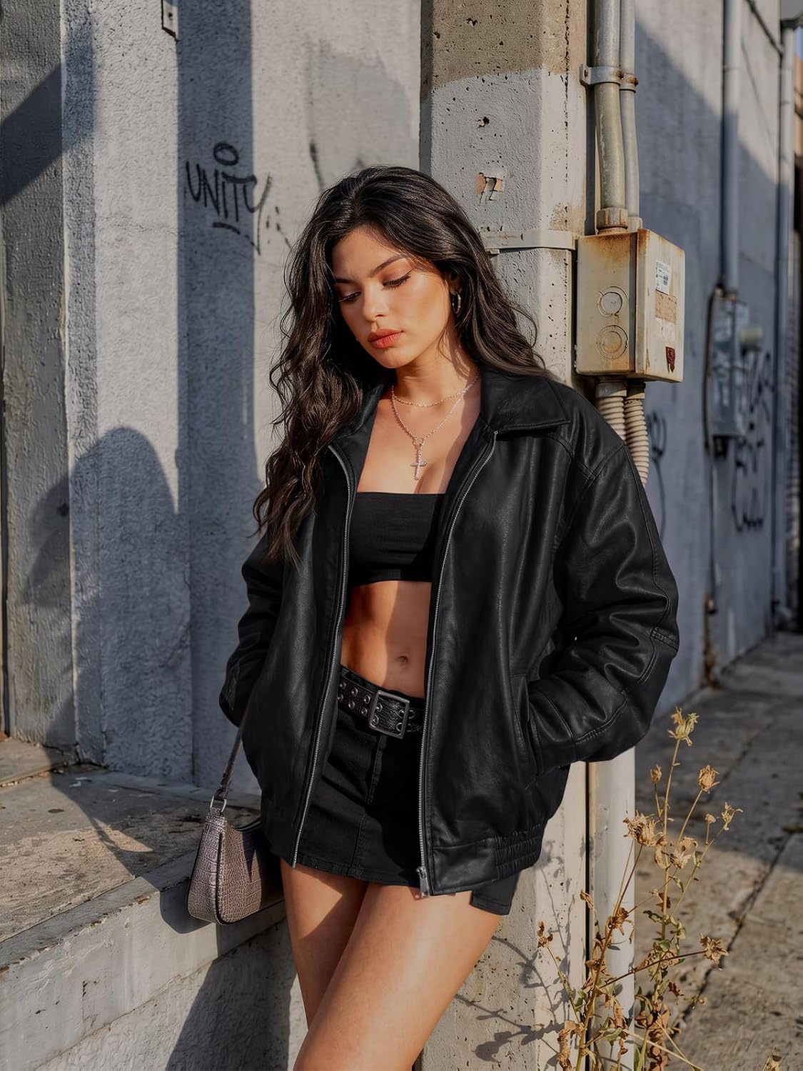 AUTOMET Women's Oversized Faux Leather Jacket for Fall and Winter - Image 3