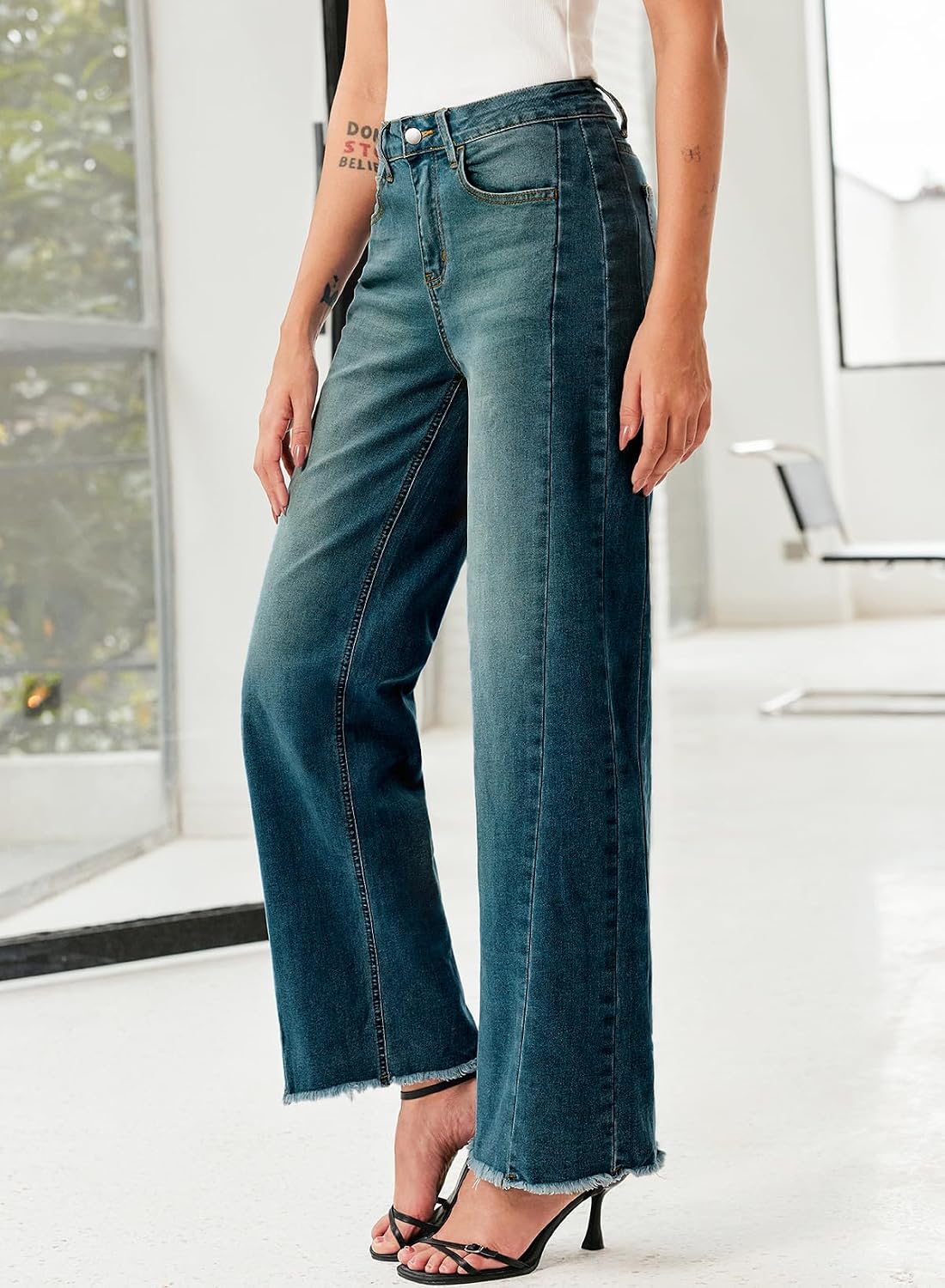 Sidefeel Women's Wide Leg Jeans High Waisted Stretchy Denim Pants - Image 4