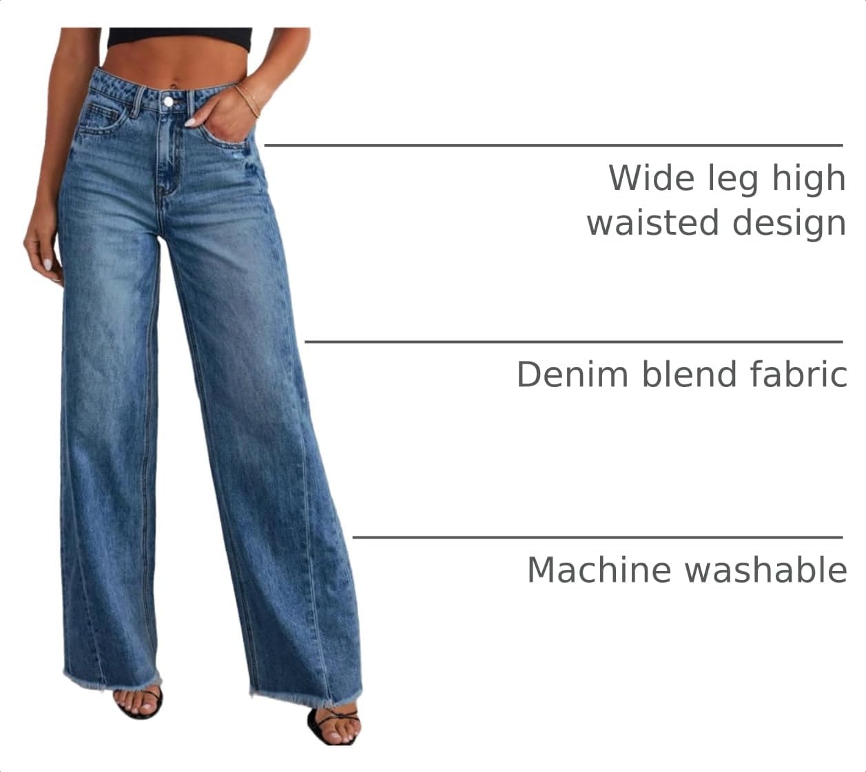 Sidefeel Women's Wide Leg Jeans High Waisted Stretchy Denim Pants - Image 4