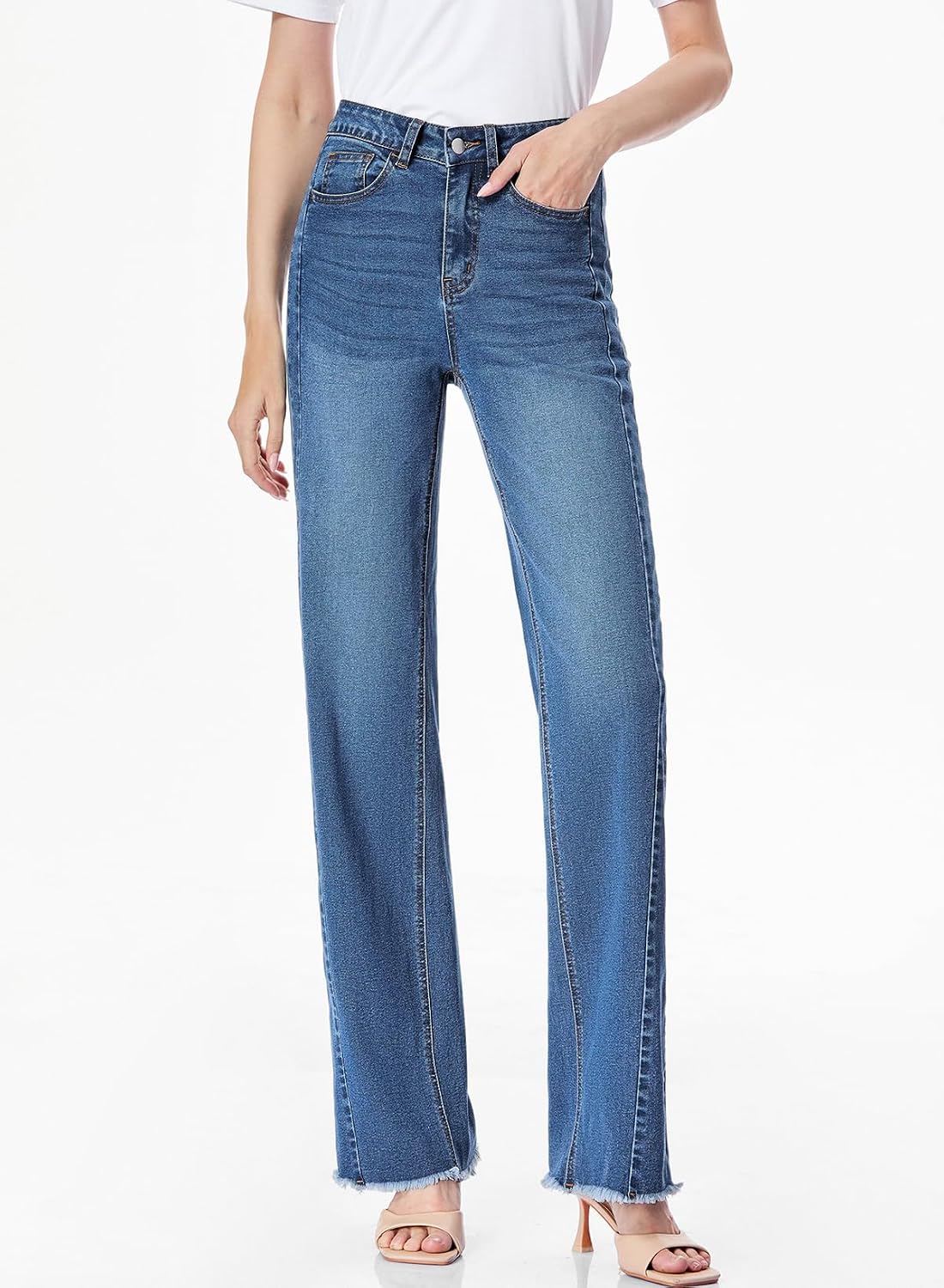 Sidefeel Women's Wide Leg Jeans High Waisted Stretchy Denim Pants - Image 5
