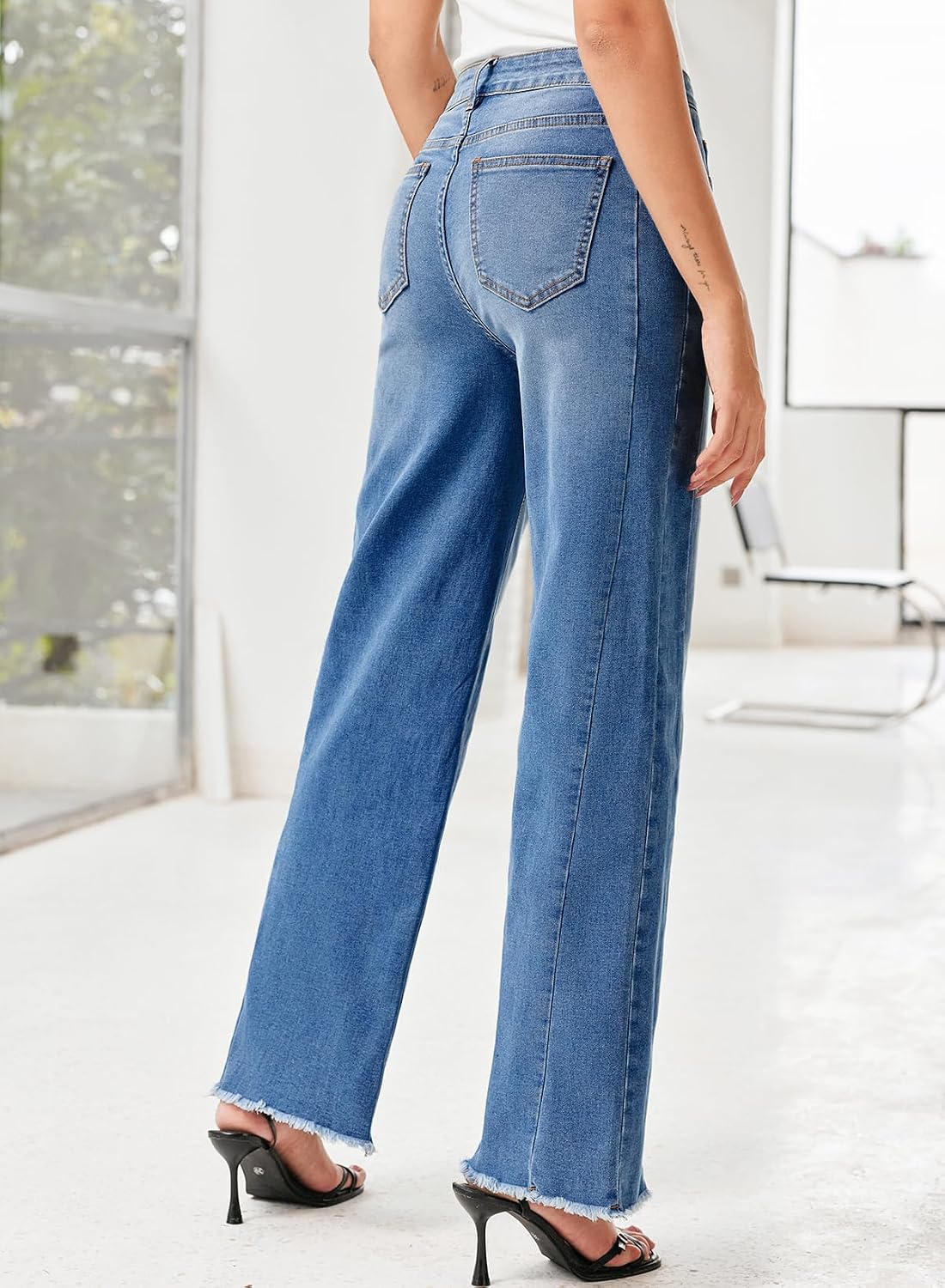 Sidefeel Women's Wide Leg Jeans High Waisted Stretchy Denim Pants - Image 8