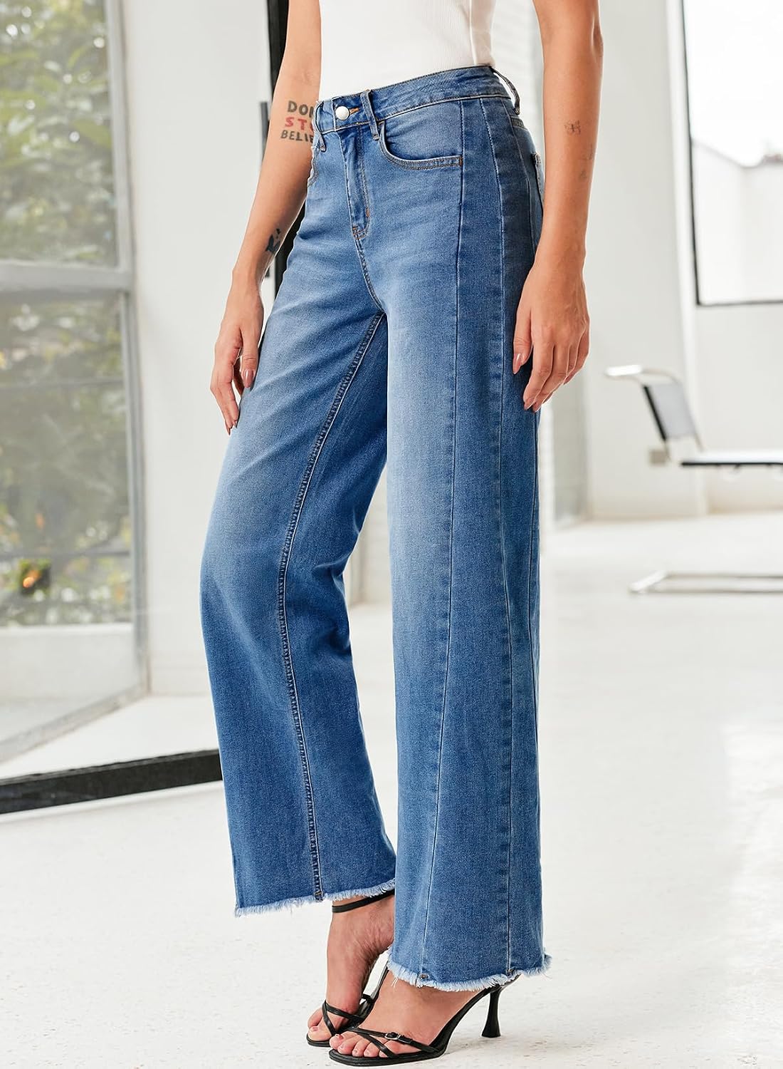 Sidefeel Women's Wide Leg Jeans High Waisted Stretchy Denim Pants - Image 9