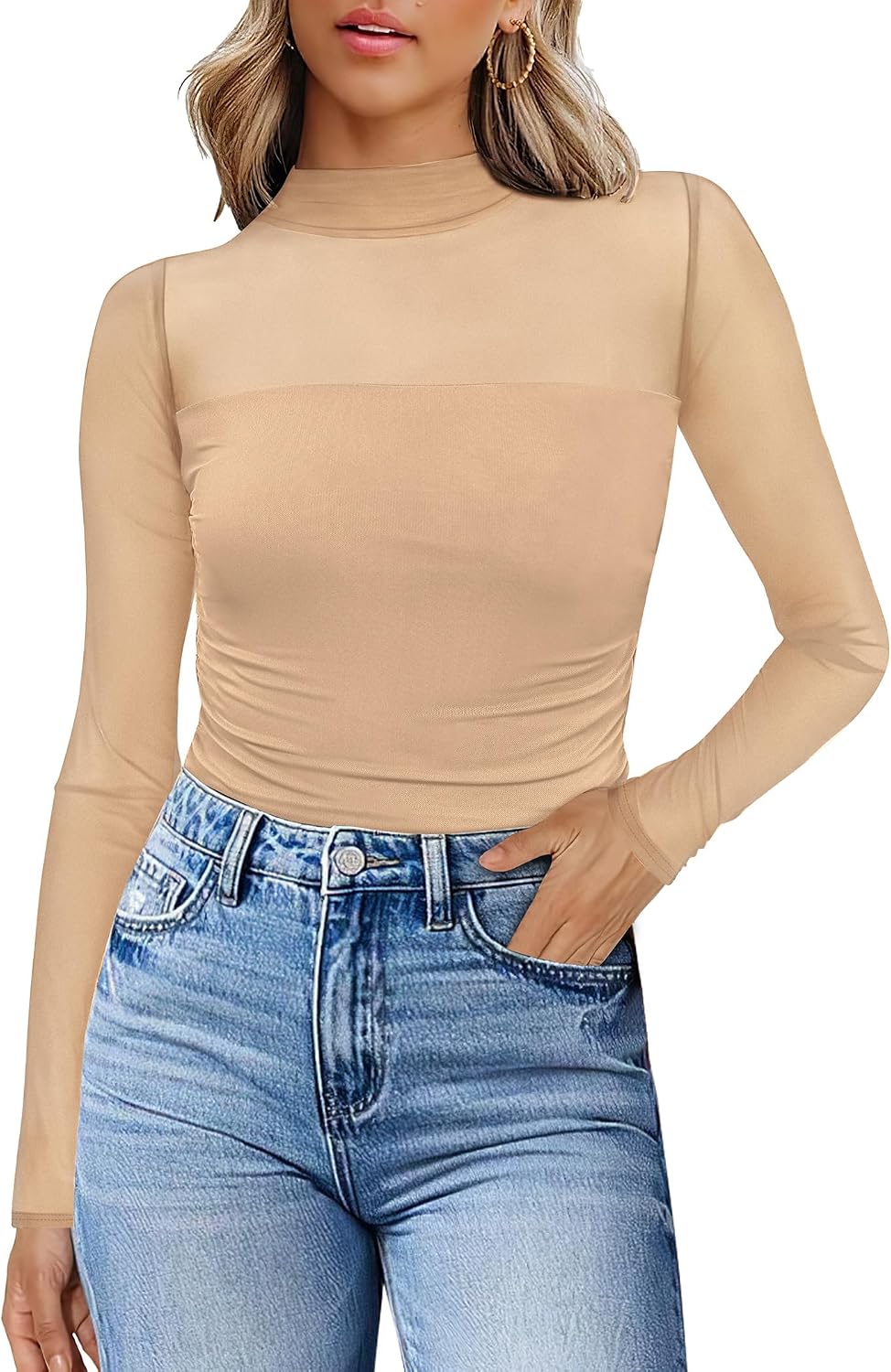 Womens Sexy Mesh Long Sleeve