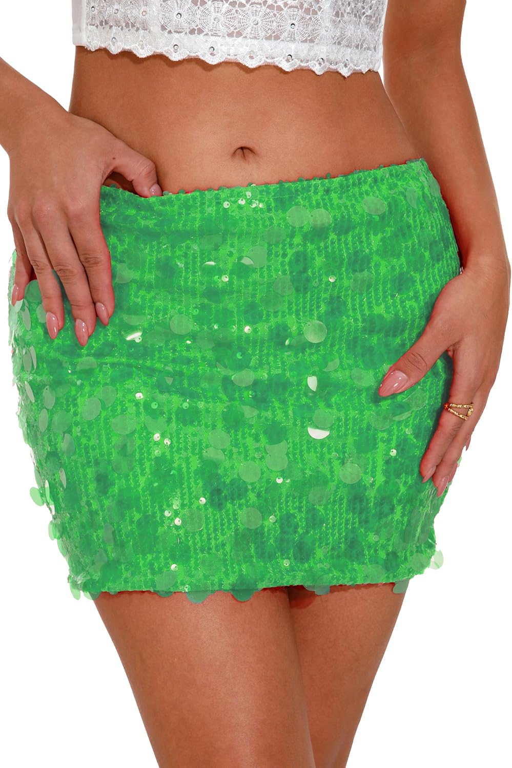 Women's Sequin Mini Skirt Sparkly Skort with Shorts Underneath
