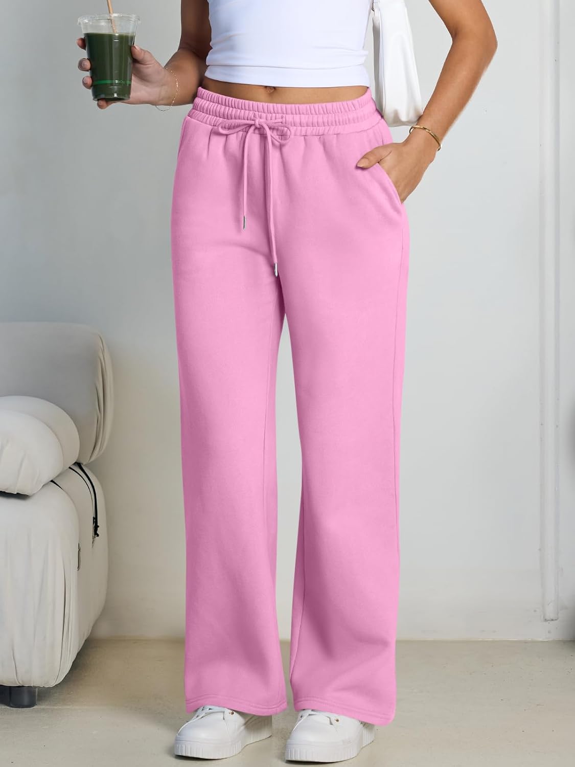 Trendy Queen Womens Wide Leg Fleece Lined Sweatpants - Image 2